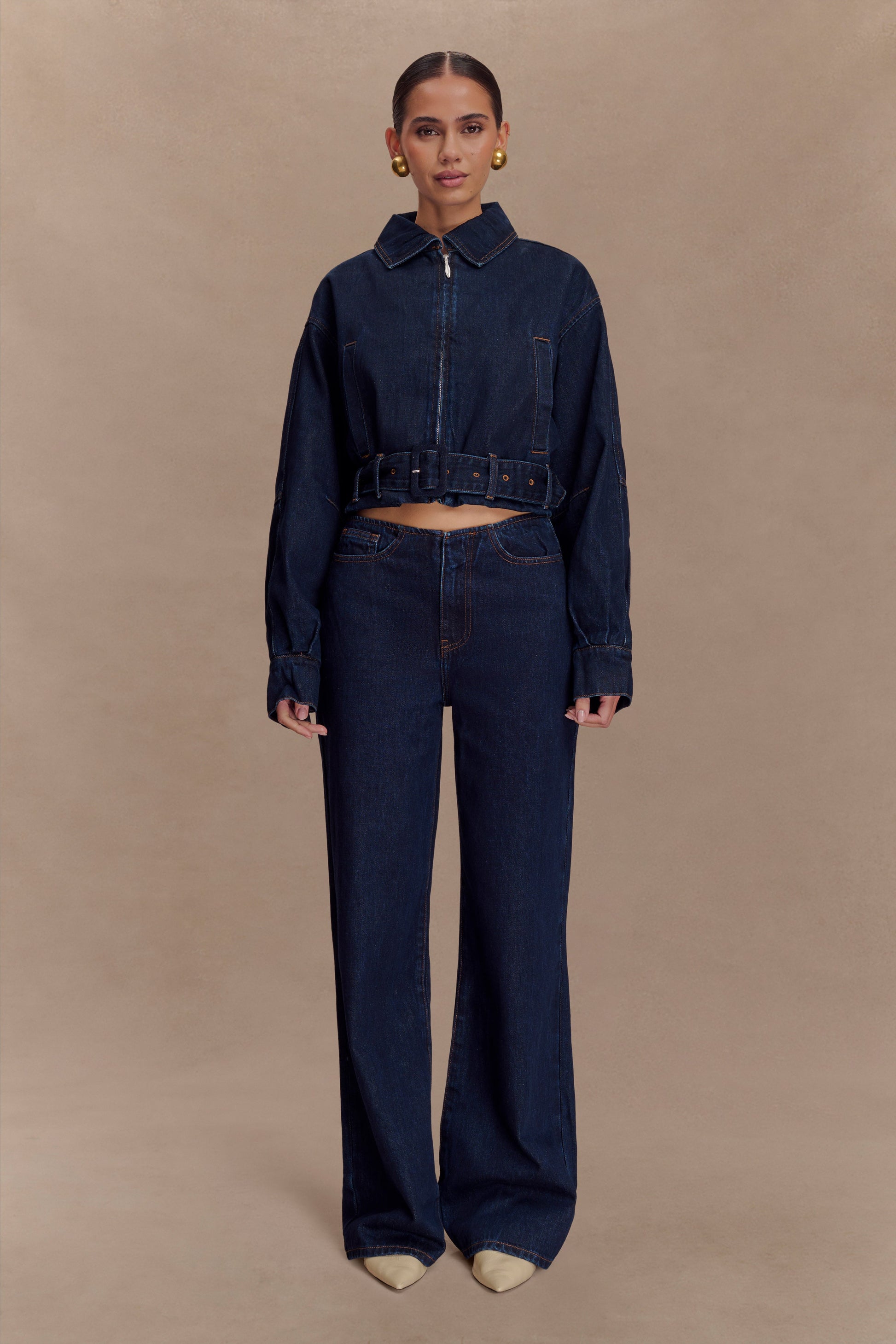 Fallon Cropped Denim Jacket - Indigo Blue #10