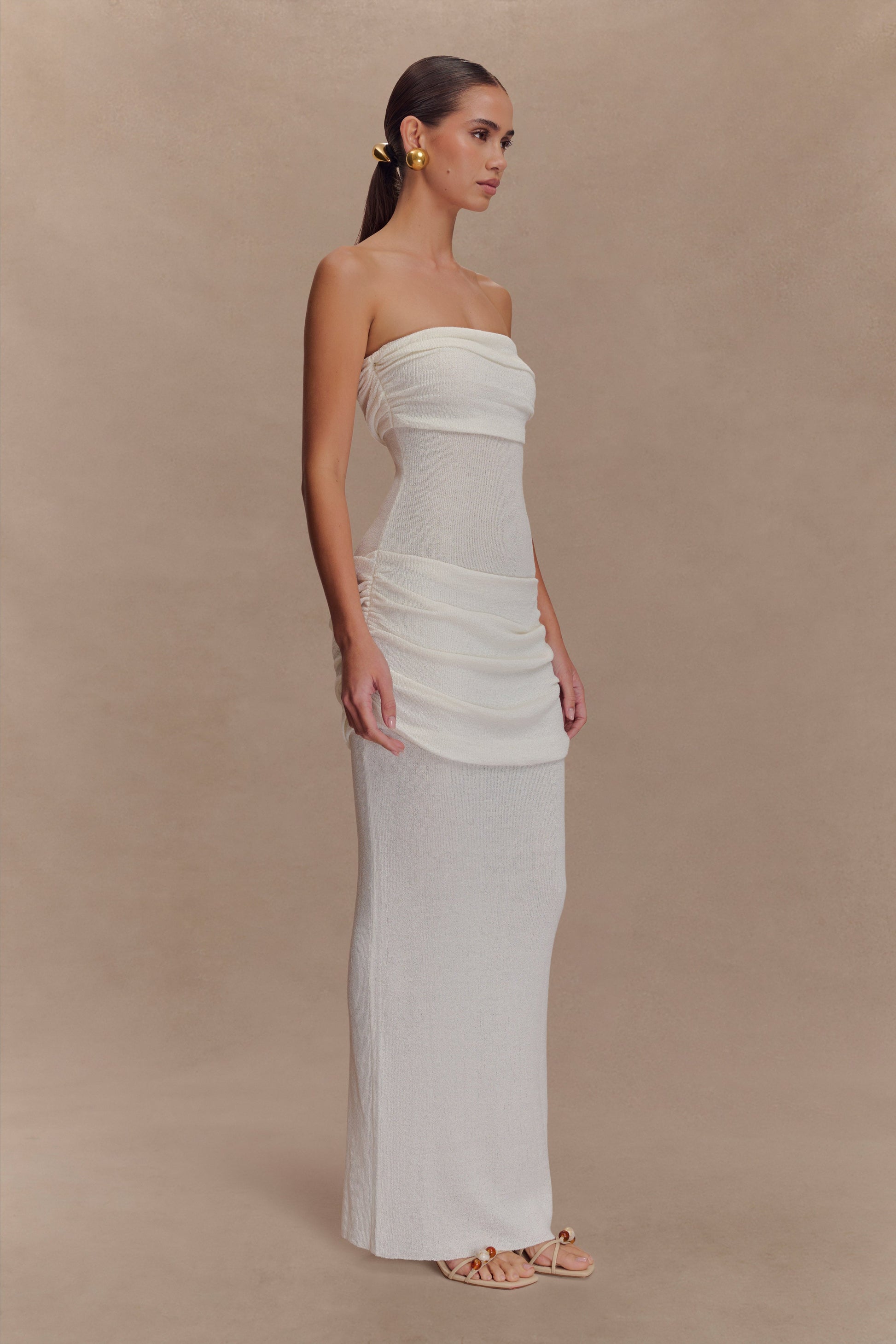 Elora Strapless Knit Maxi Dress / Ivory | MESHKI | XS Elora Strapless Knit Maxi Dress / Ivory | MESHKI | XS