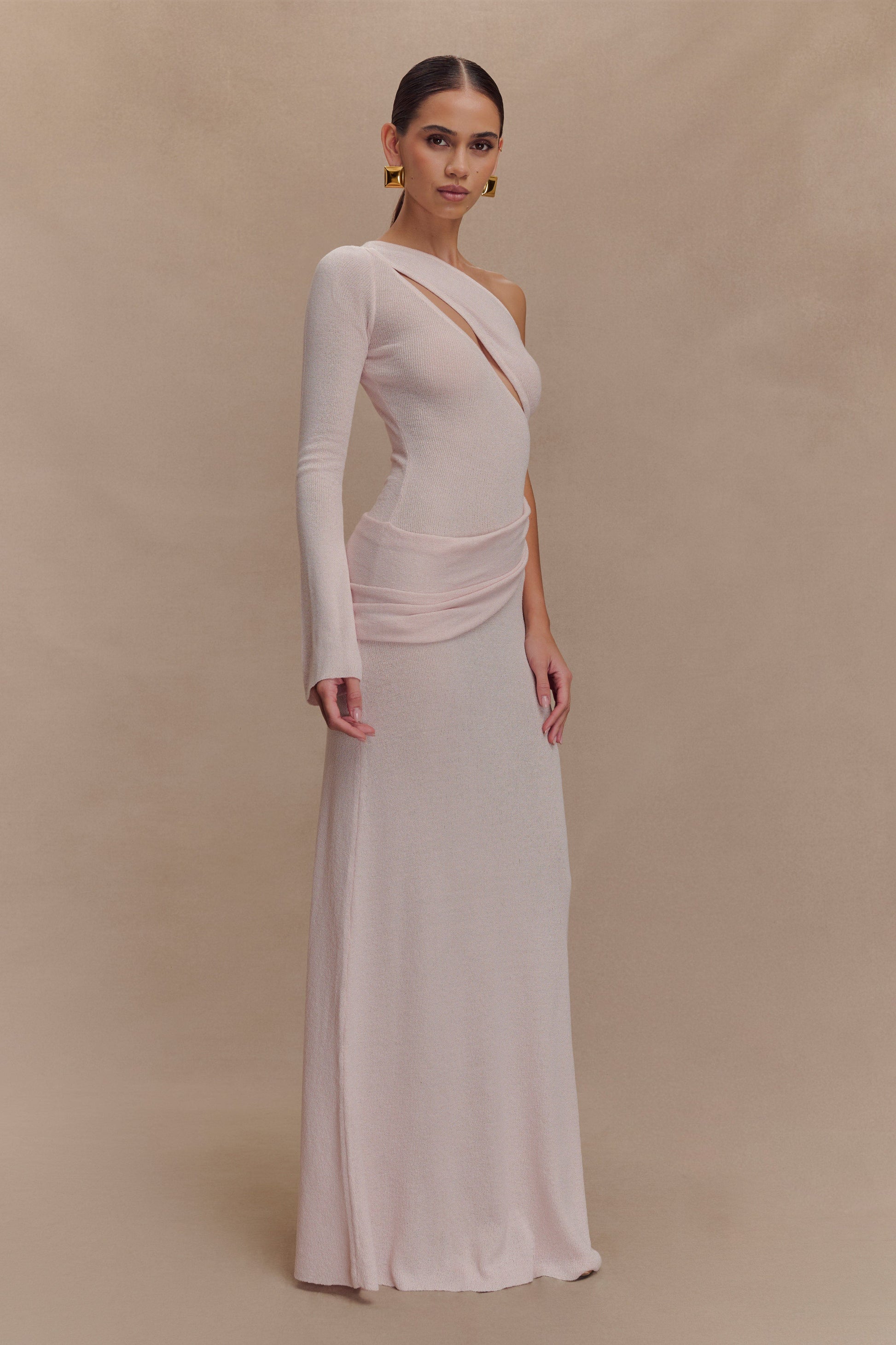 Alexius One Shoulder Knit Maxi Dress / Dusty Pink | MESHKI | XXL Alexius One Shoulder Knit Maxi Dress / Dusty Pink | MESHKI | XXL
