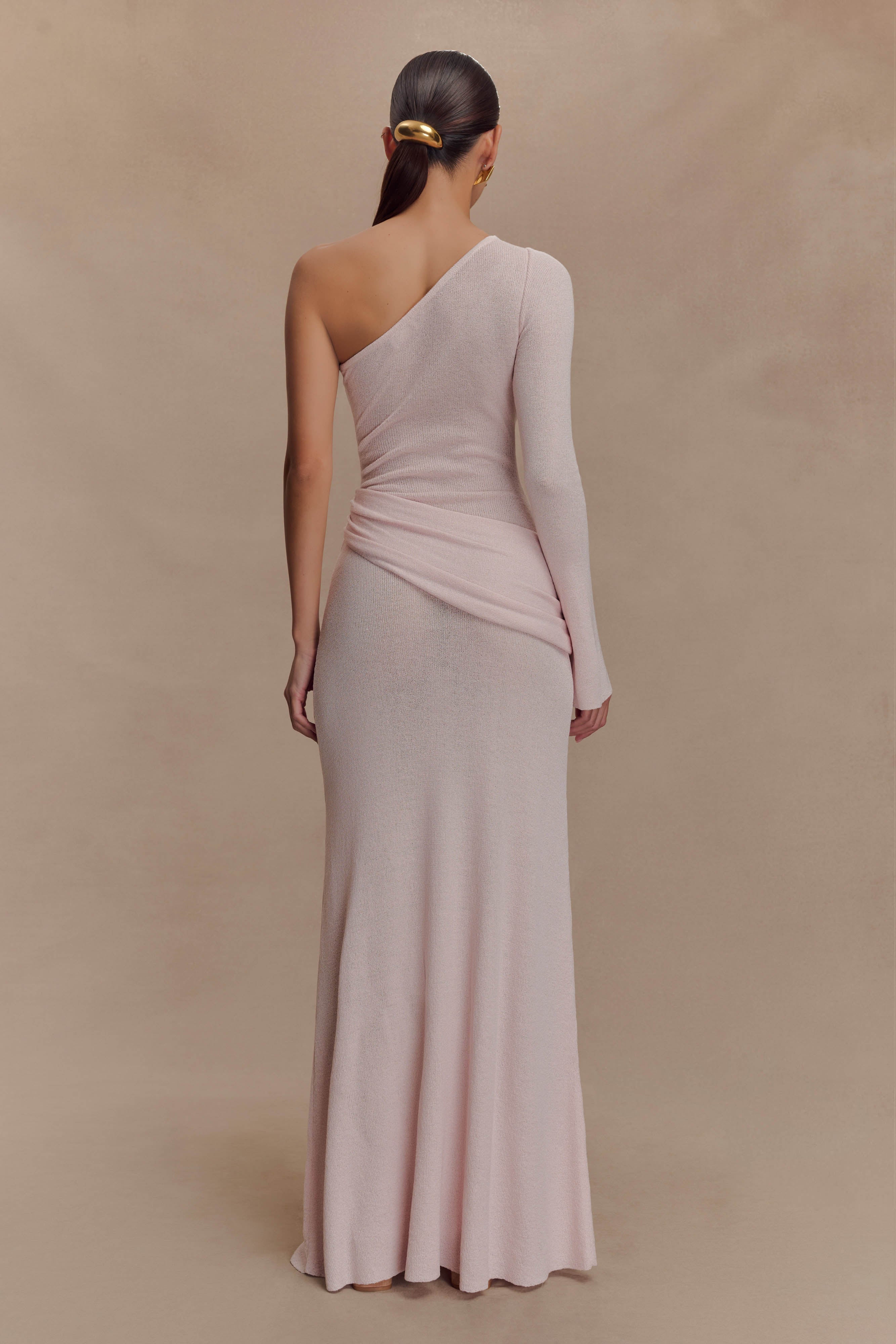 Alexius One Shoulder Knit Maxi Dress - Dusty Pink | MESHKI US