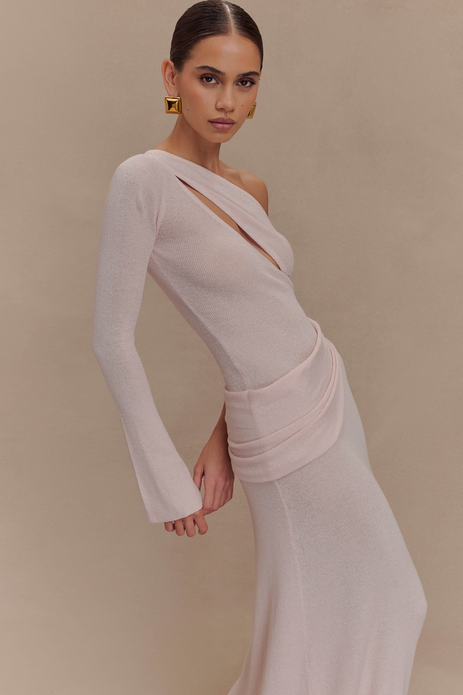 Alexius One Shoulder Knit Maxi Dress - Dusty Pink | MESHKI US Alexius One Shoulder Knit Maxi Dress - Dusty Pink | MESHKI US