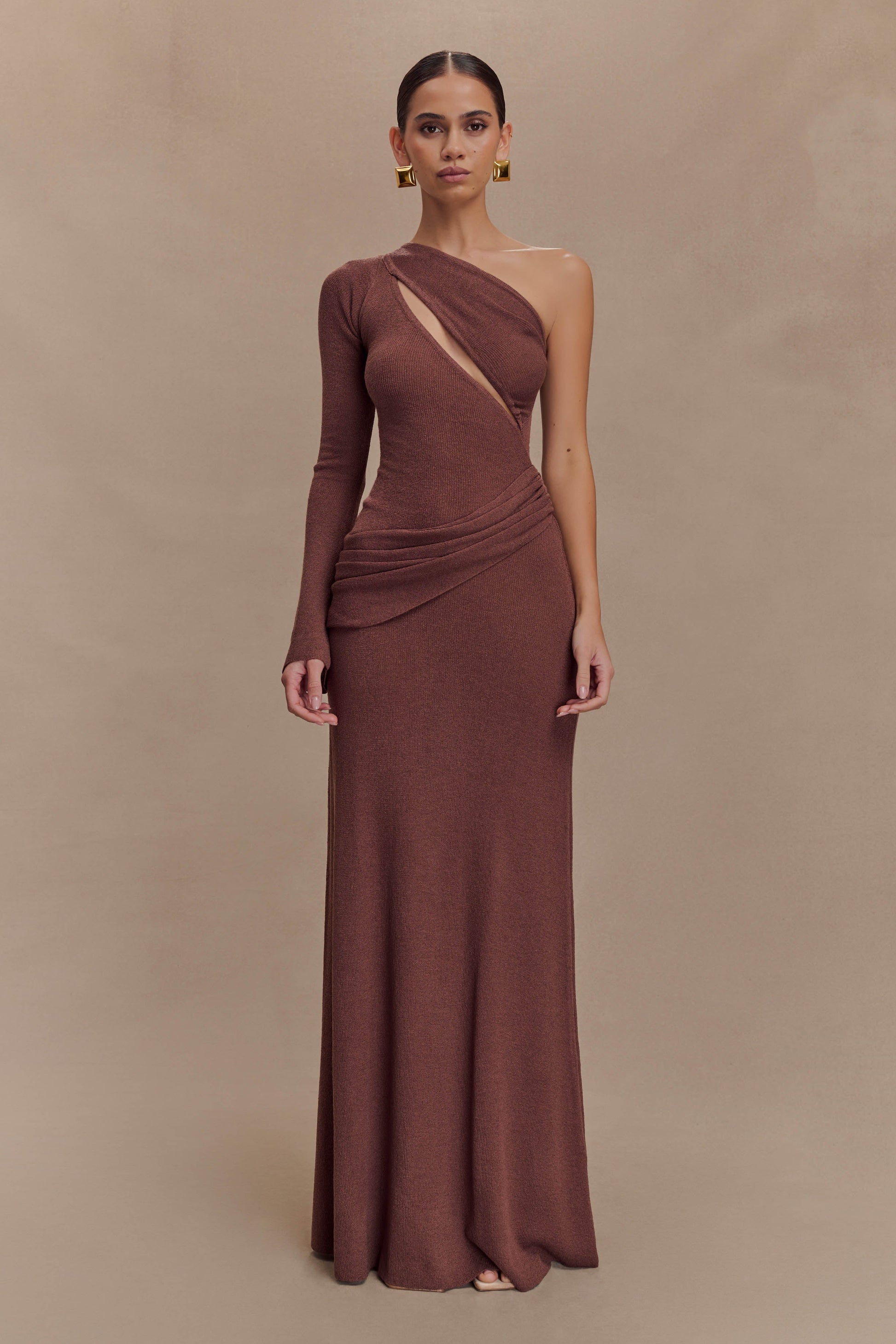 Alexius One Shoulder Knit Maxi Dress / Nutmeg | MESHKI
