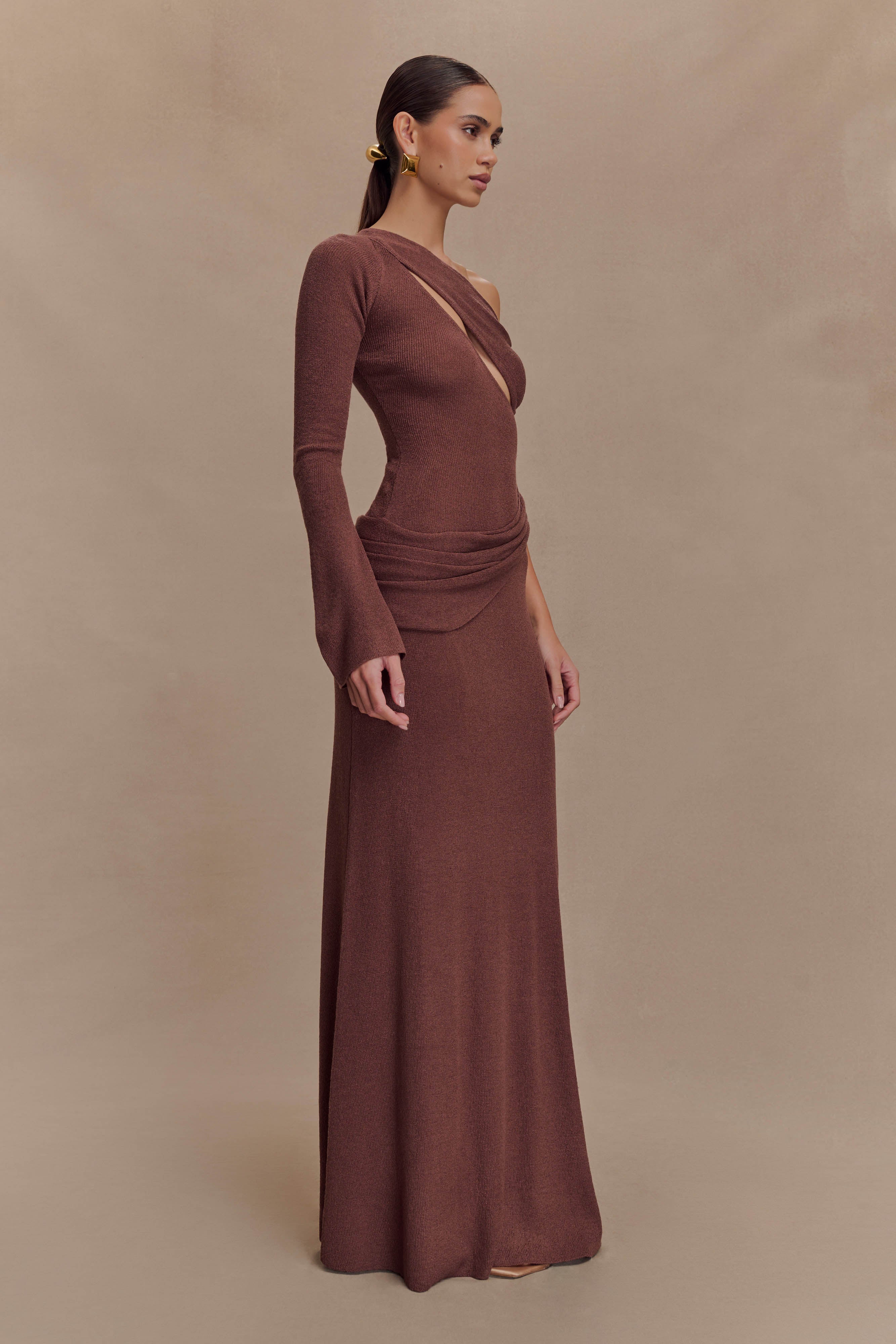 Alexius One Shoulder Knit Maxi Dress - Nutmeg | MESHKI US