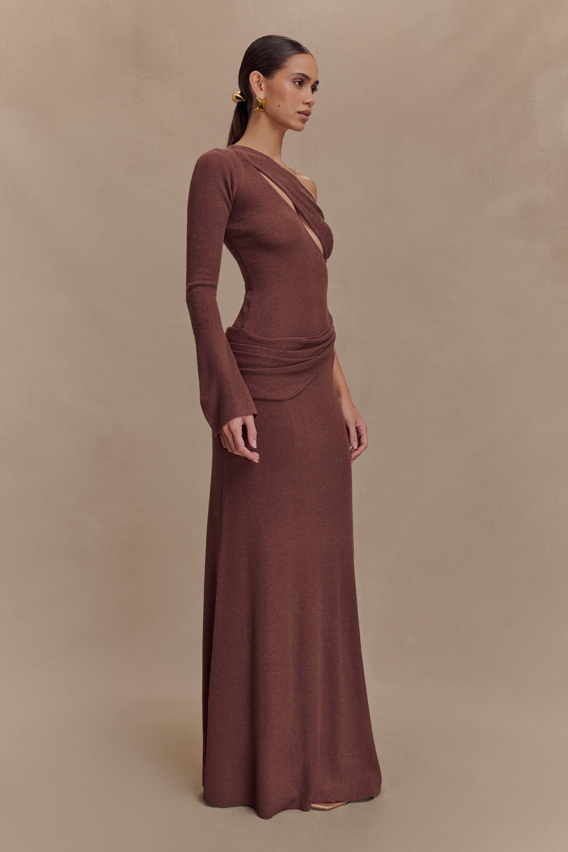 Alexius One Shoulder Knit Maxi Dress / Nutmeg | MESHKI