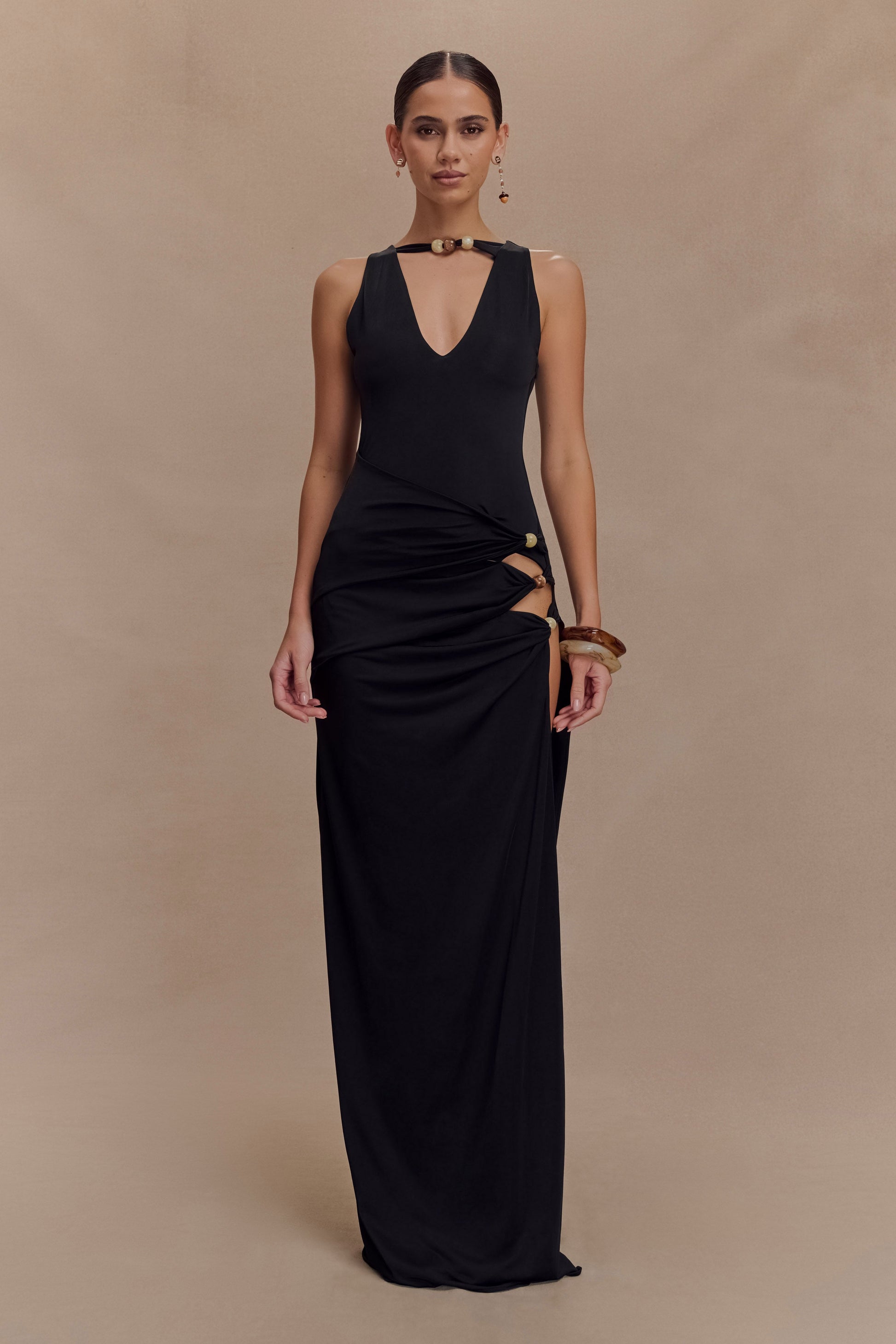 Kaiden Slinky Beaded Maxi Dress / Black | MESHKI