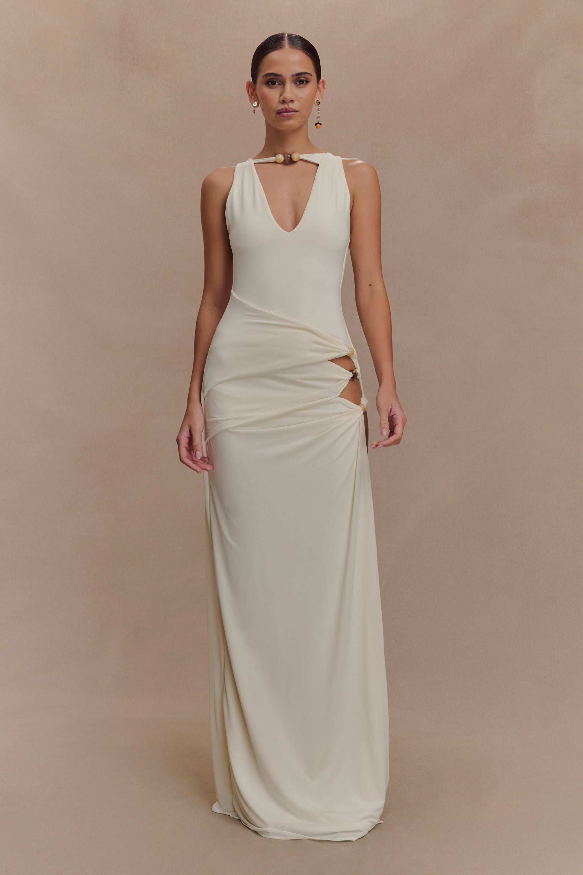 meshki beaded wedding dress Kaiden Slinky Beaded Maxi Dress / Ivory | MESHKI