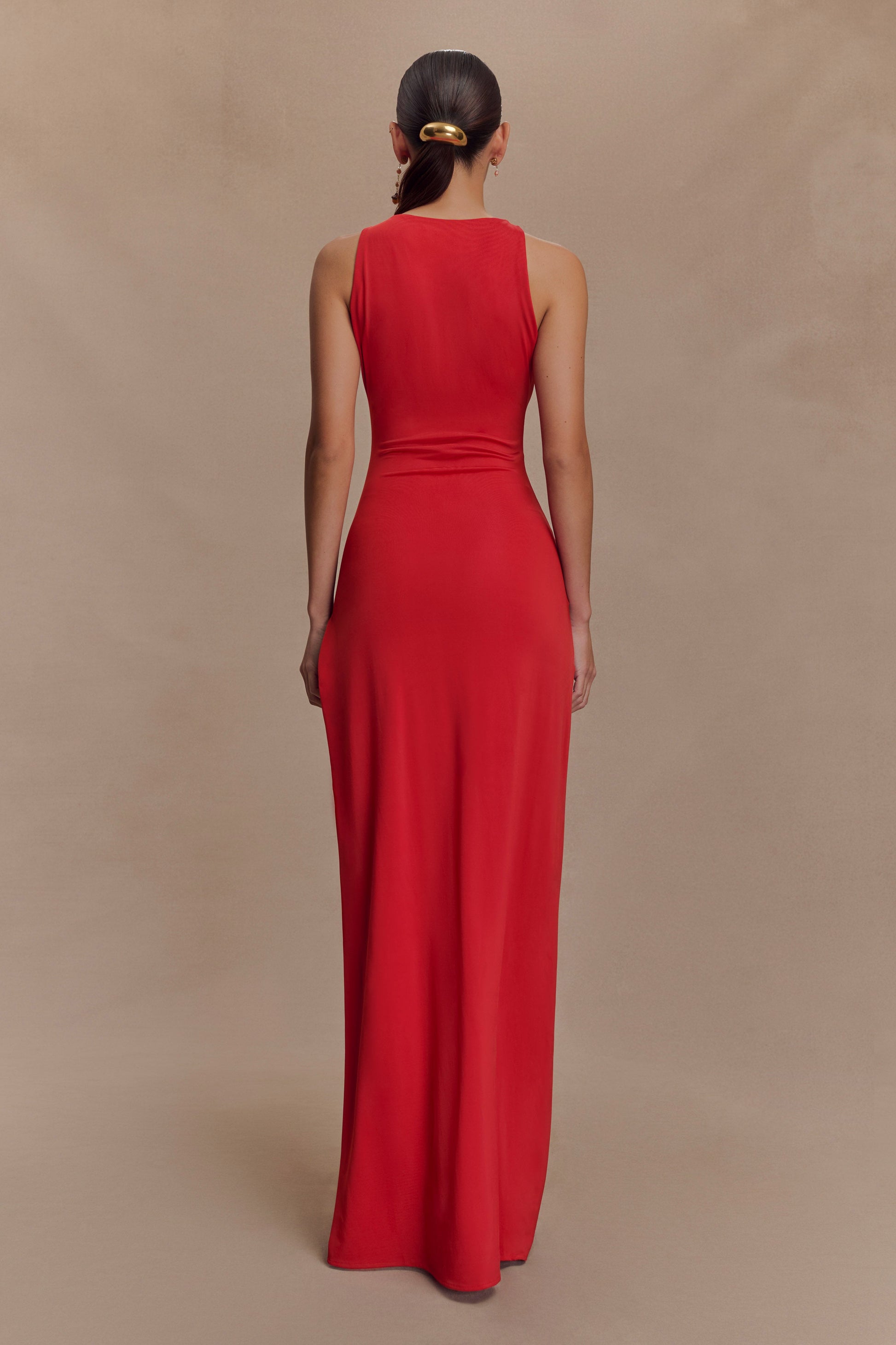 red beaded maxi dress Beki Beaded Mesh Maxi Dress