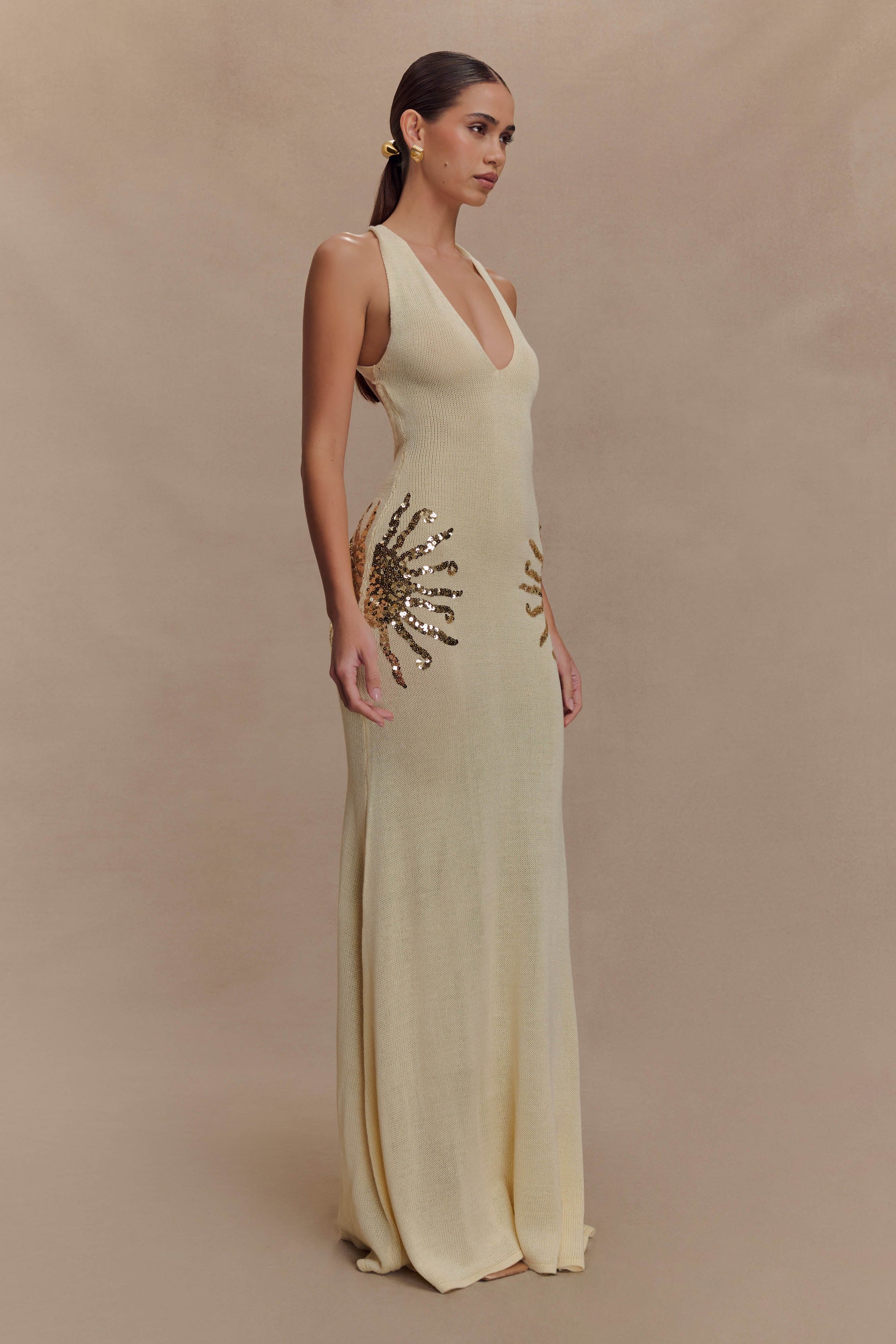 Ellington Knit Maxi Dress With Sequin / Ivory | MESHKI | XL Ellington Knit Maxi Dress With Sequin / Ivory | MESHKI | XL