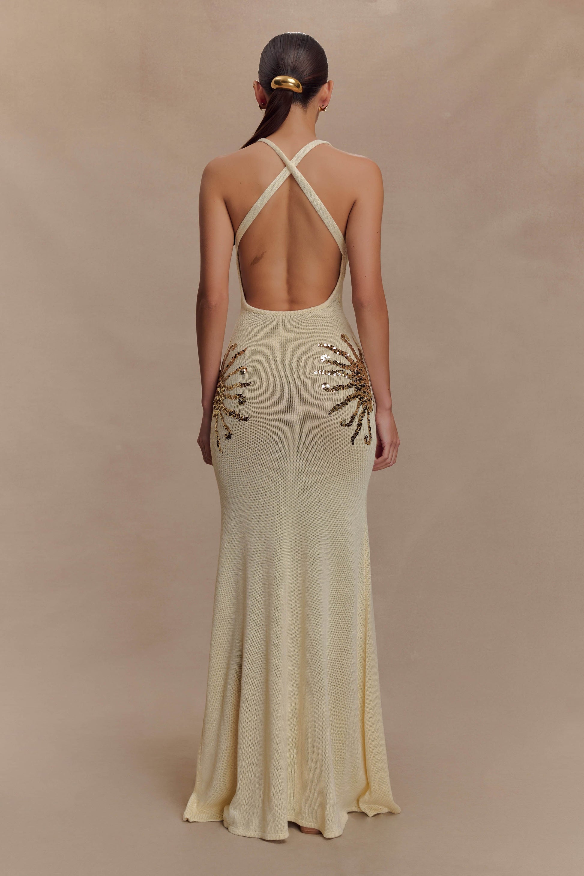 Ellington Knit Maxi Dress With Sequin / Ivory | MESHKI | XL Ellington Knit Maxi Dress With Sequin / Ivory | MESHKI | XL