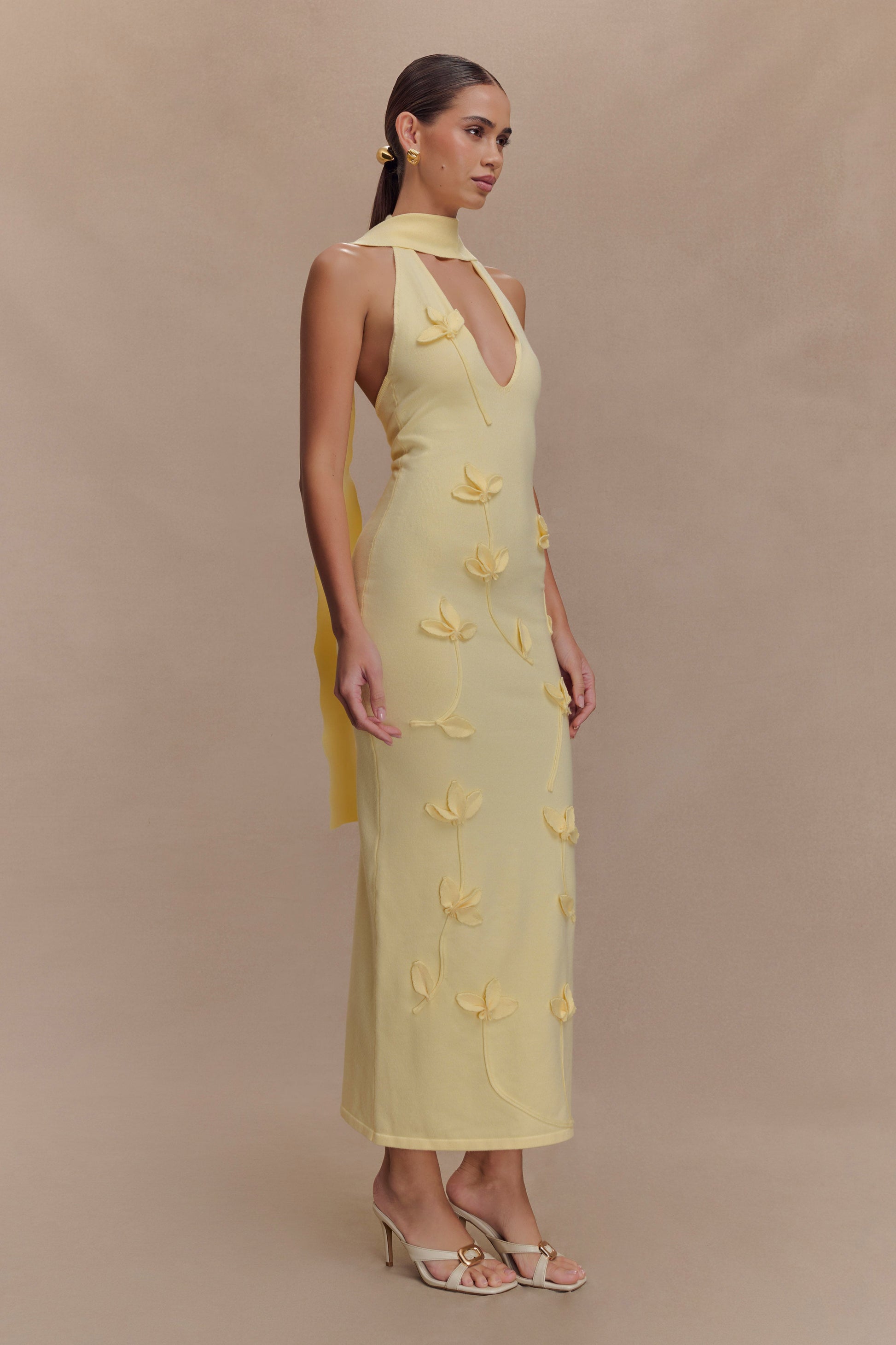 Wynn Floral Knit Midi Dress / Lemon | MESHKI | XS Wynn Floral Knit Midi Dress / Lemon | MESHKI | XS