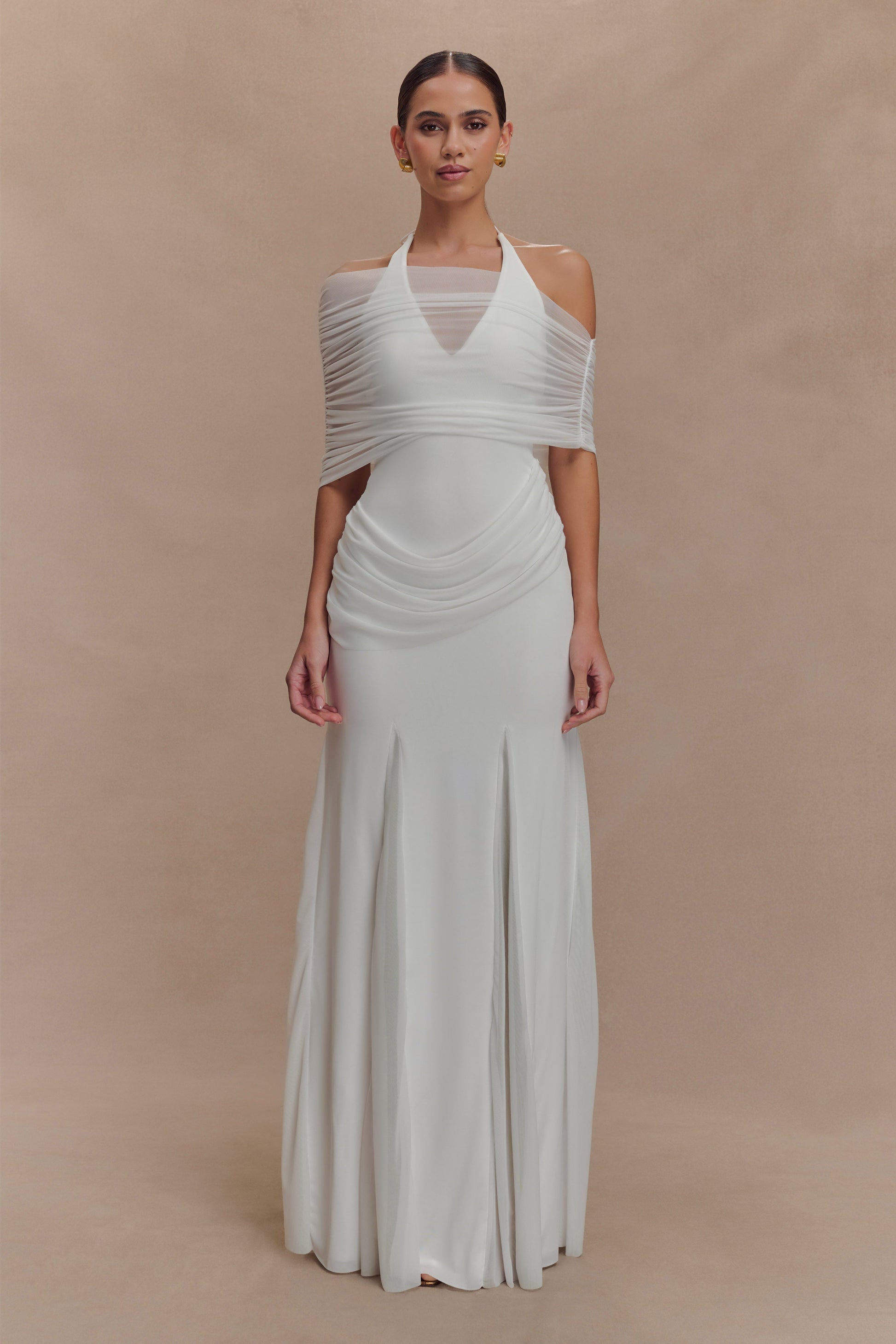 Gabrielle Slinky And Mesh Maxi Dress / White | MESHKI Gabrielle Slinky And Mesh Maxi Dress / White | MESHKI