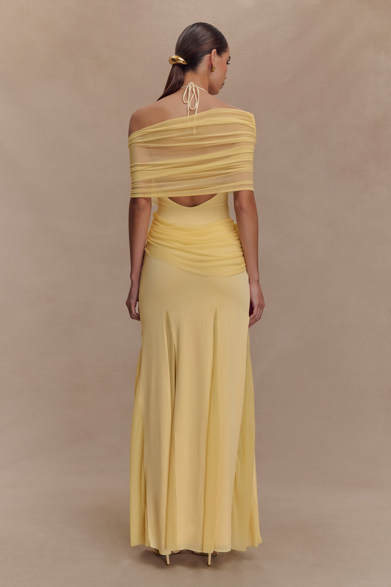 Gabrielle Slinky And Mesh Maxi Dress / Lemon | MESHKI | XS Gabrielle Slinky And Mesh Maxi Dress / Lemon | MESHKI | XS