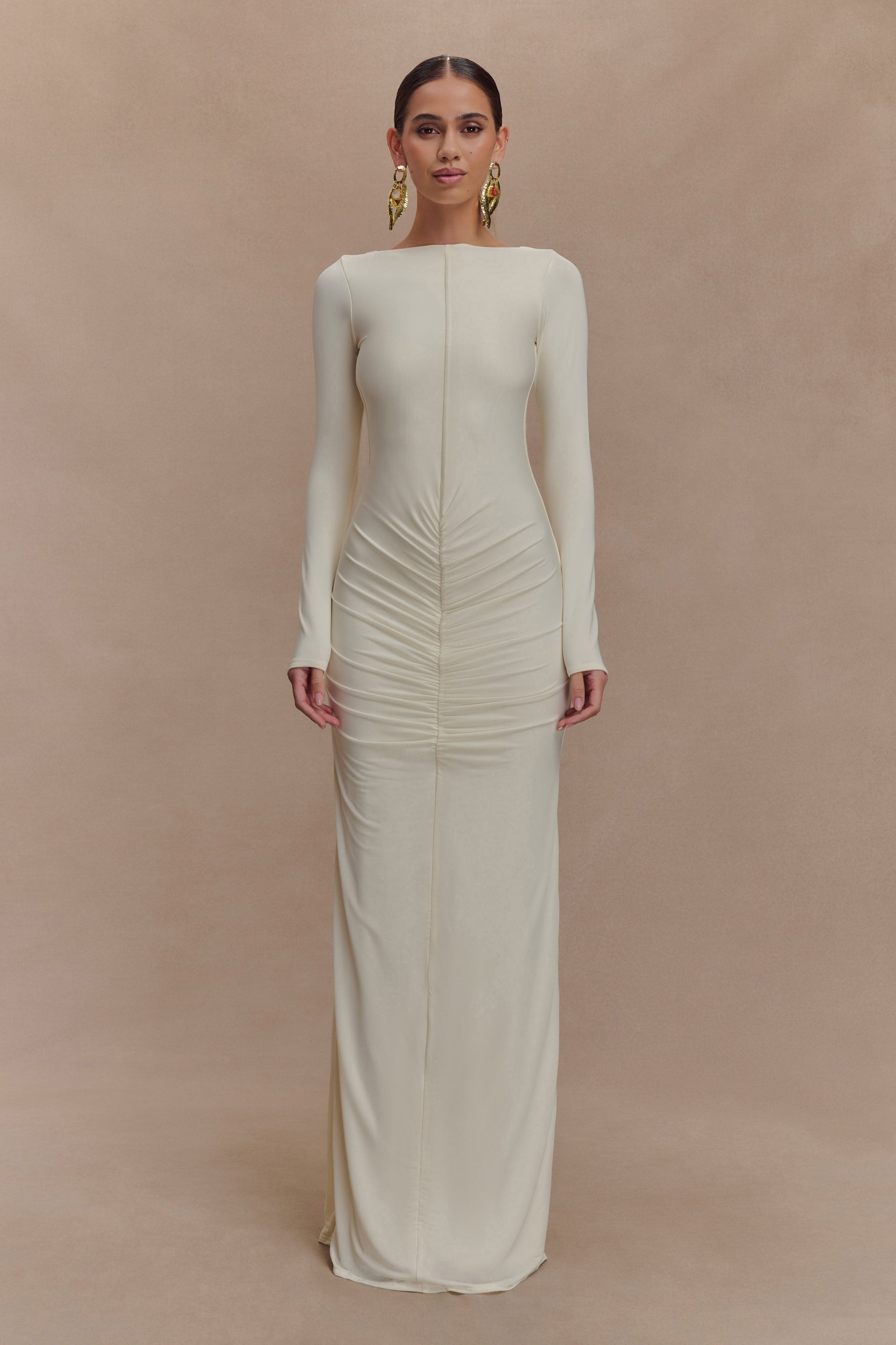 Louisa Long Sleeve Slinky Maxi Dress - Ivory