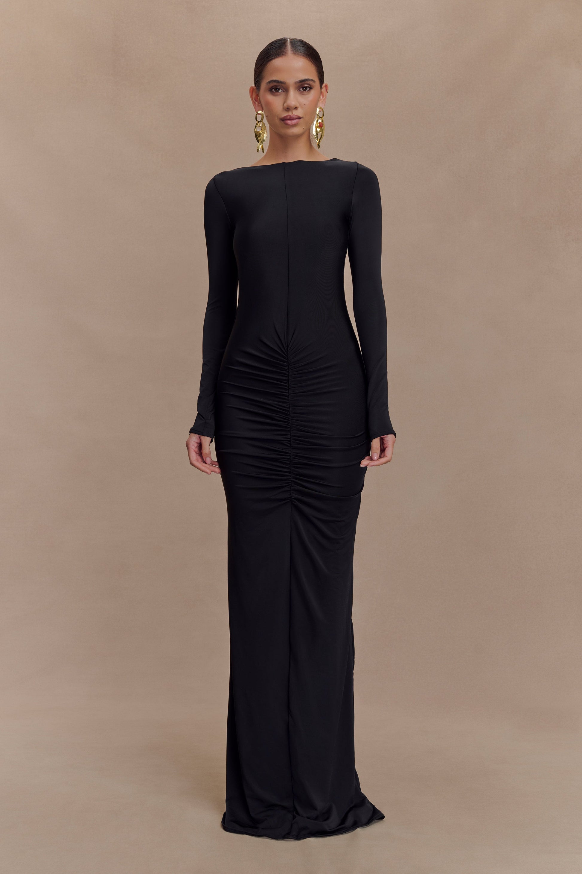 Louisa Long Sleeve Slinky Maxi Dress - Black | MESHKI US Louisa Long Sleeve Slinky Maxi Dress - Black | MESHKI US