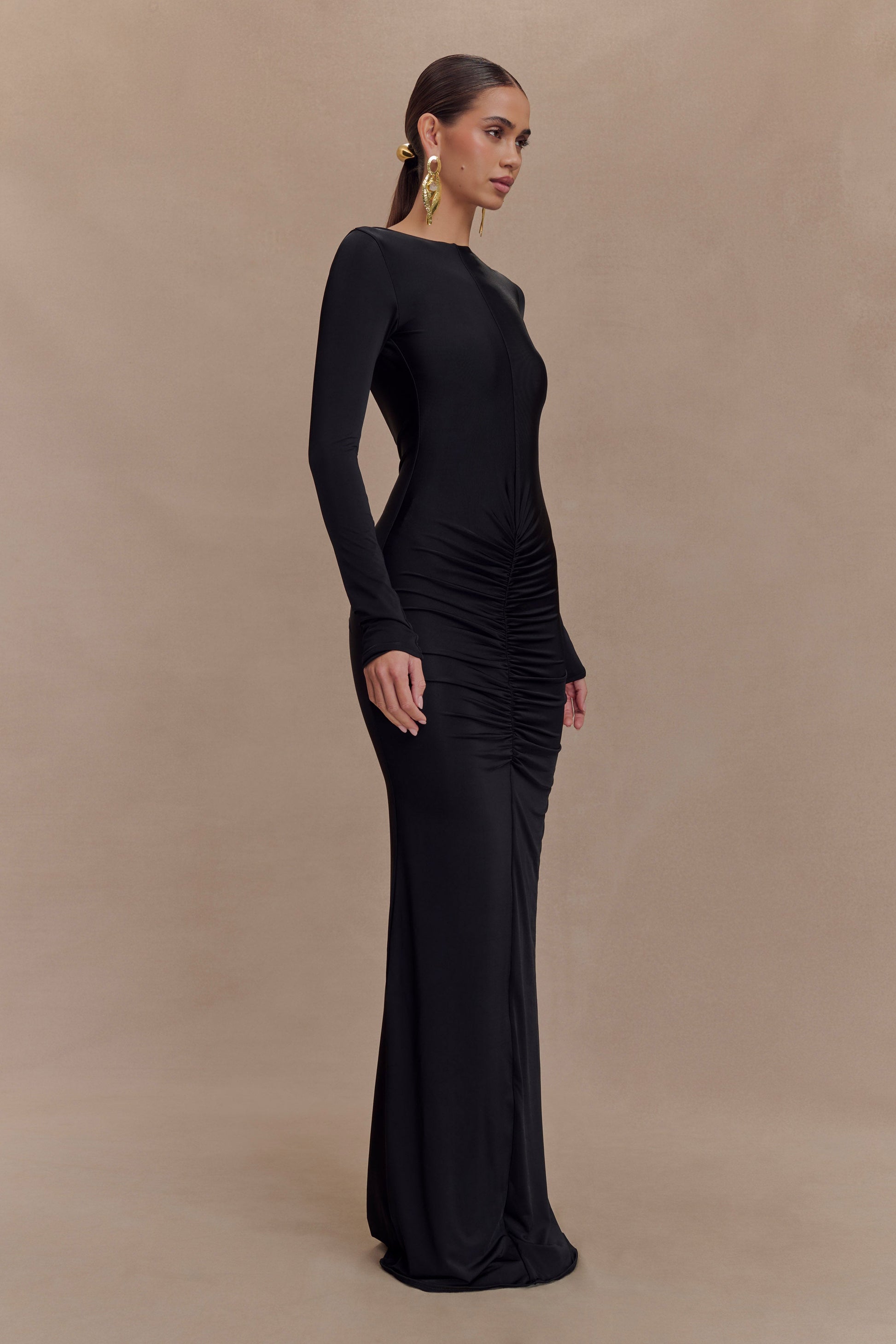 Louisa Long Sleeve Slinky Maxi Dress / Black | MESHKI | 3XL Louisa Long Sleeve Slinky Maxi Dress / Black | MESHKI | 3XL