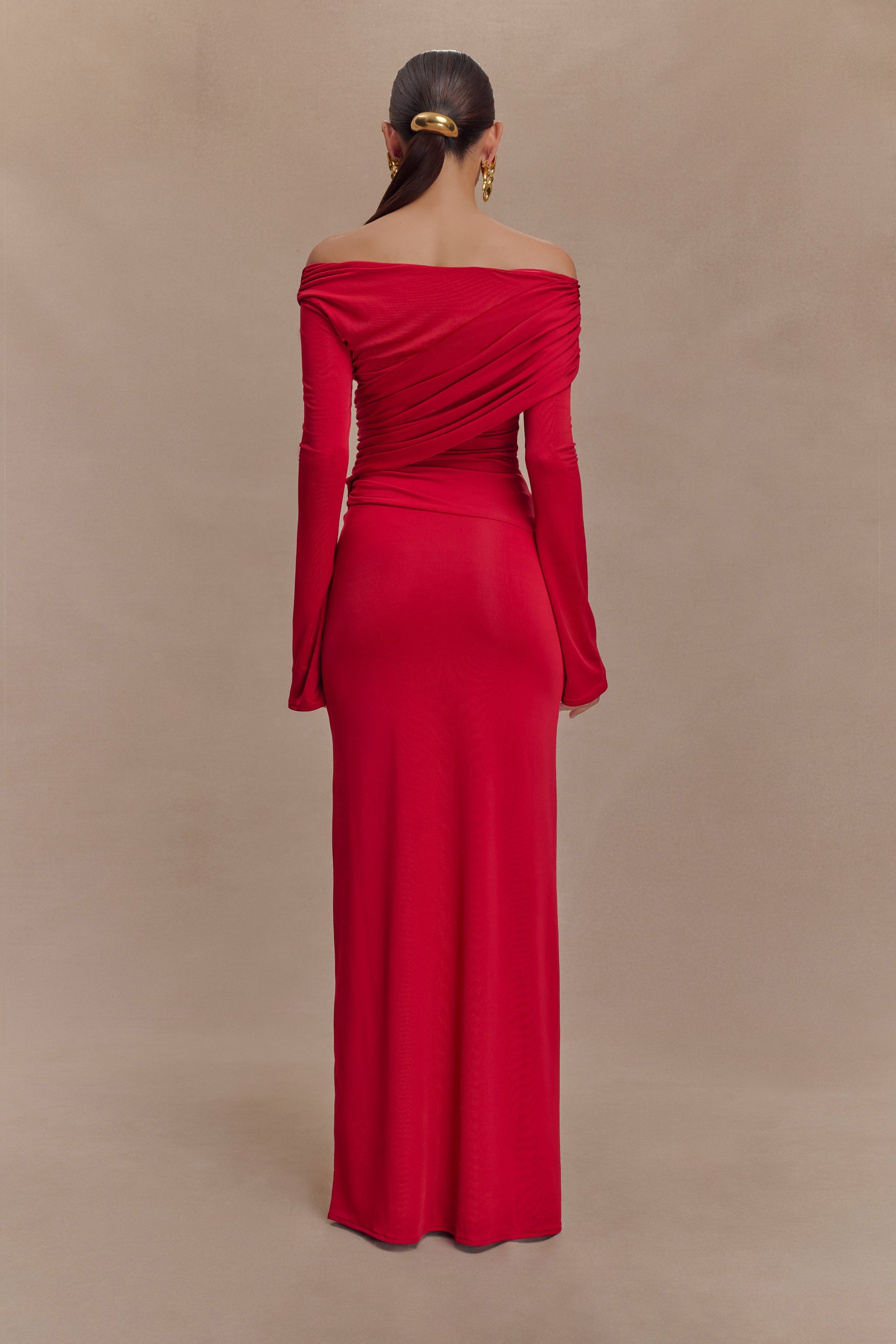 Therese Off Shoulder Ruched Maxi Dress / Red | MESHKI