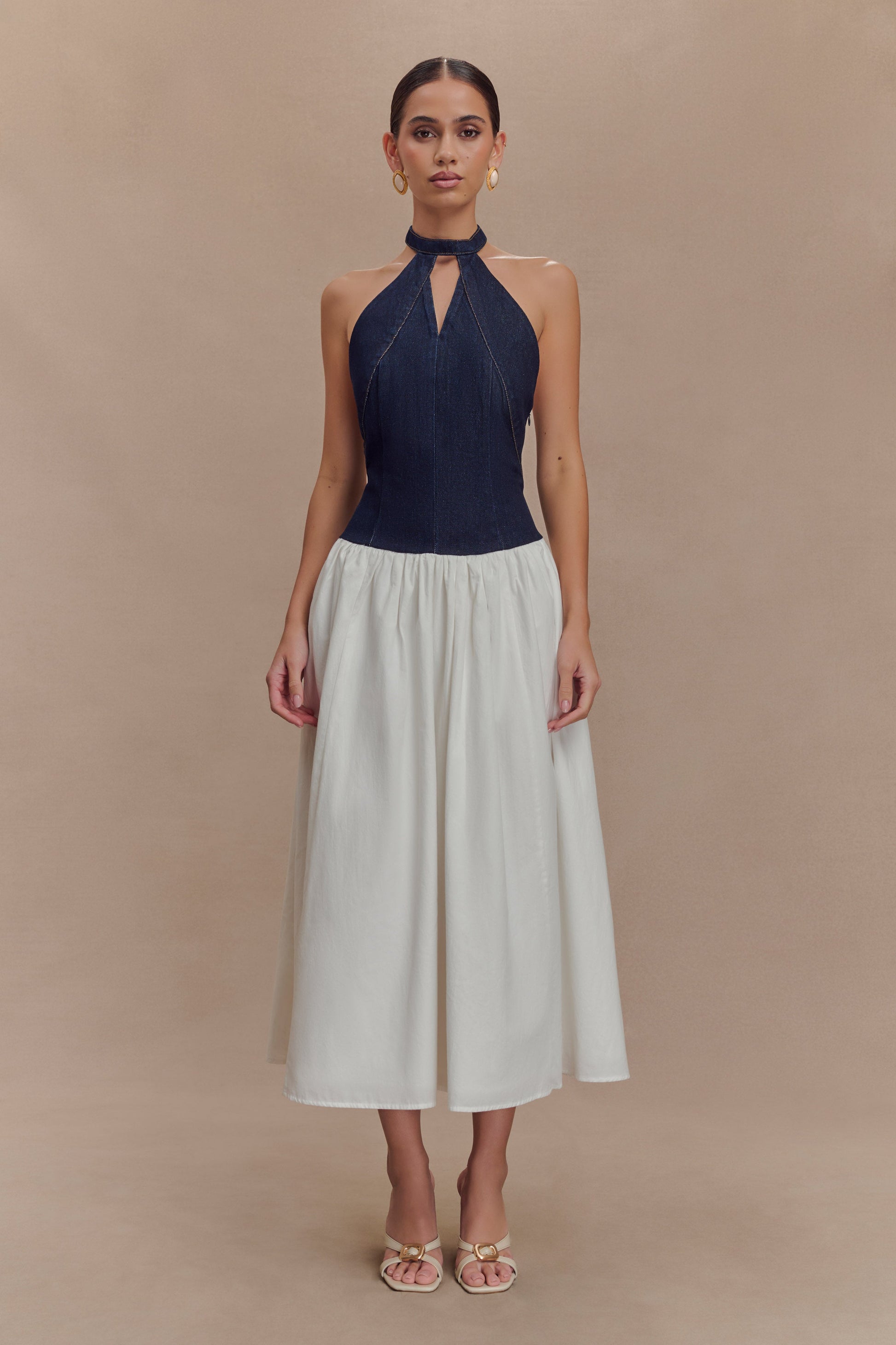 Ashwin Denim Cotton Midi Dress / Indigo Blue | MESHKI | XXL Ashwin Denim Cotton Midi Dress / Indigo Blue | MESHKI | XXL