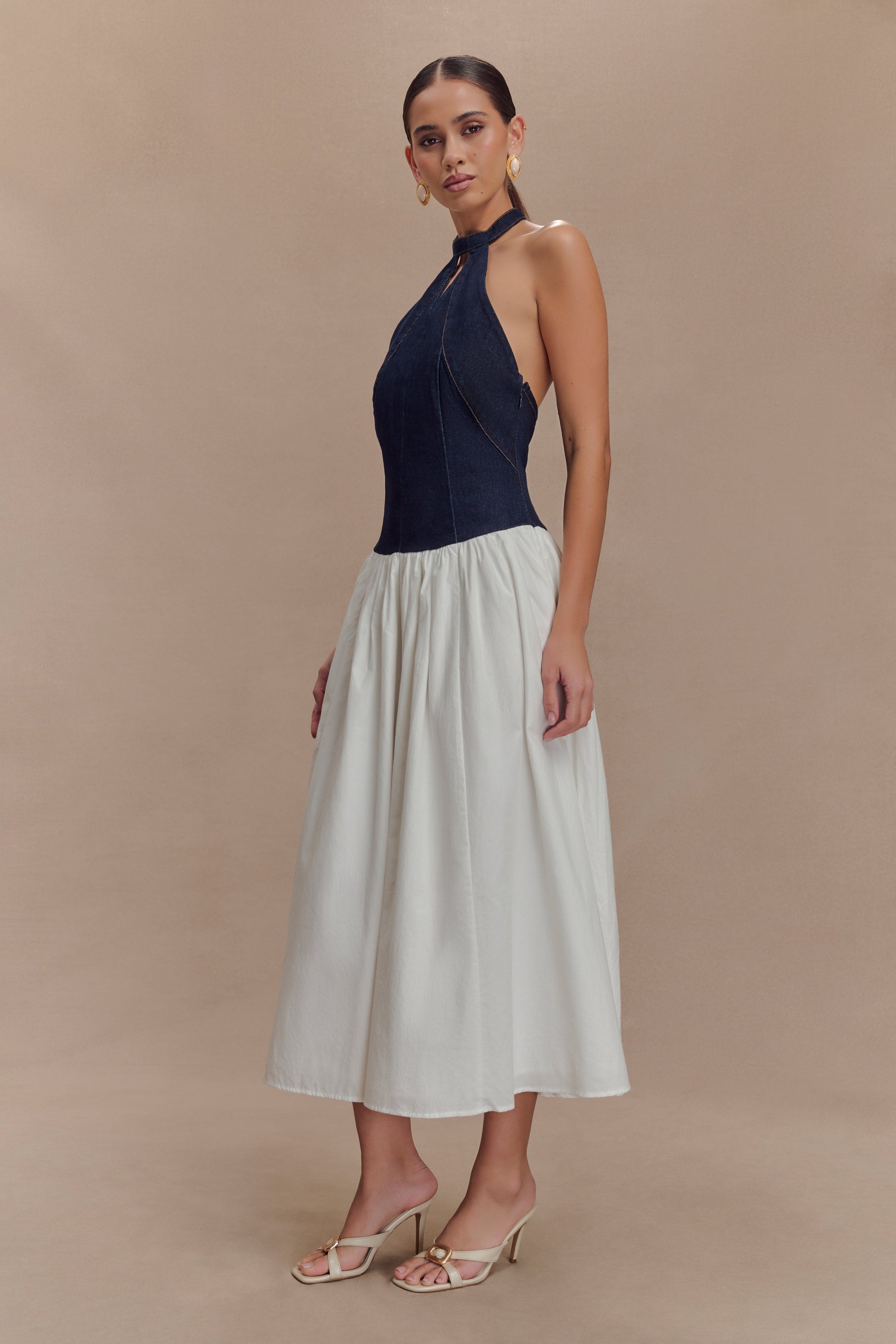 Ashwin Denim Cotton Midi Dress / Indigo Blue | MESHKI Ashwin Denim Cotton Midi Dress / Indigo Blue | MESHKI