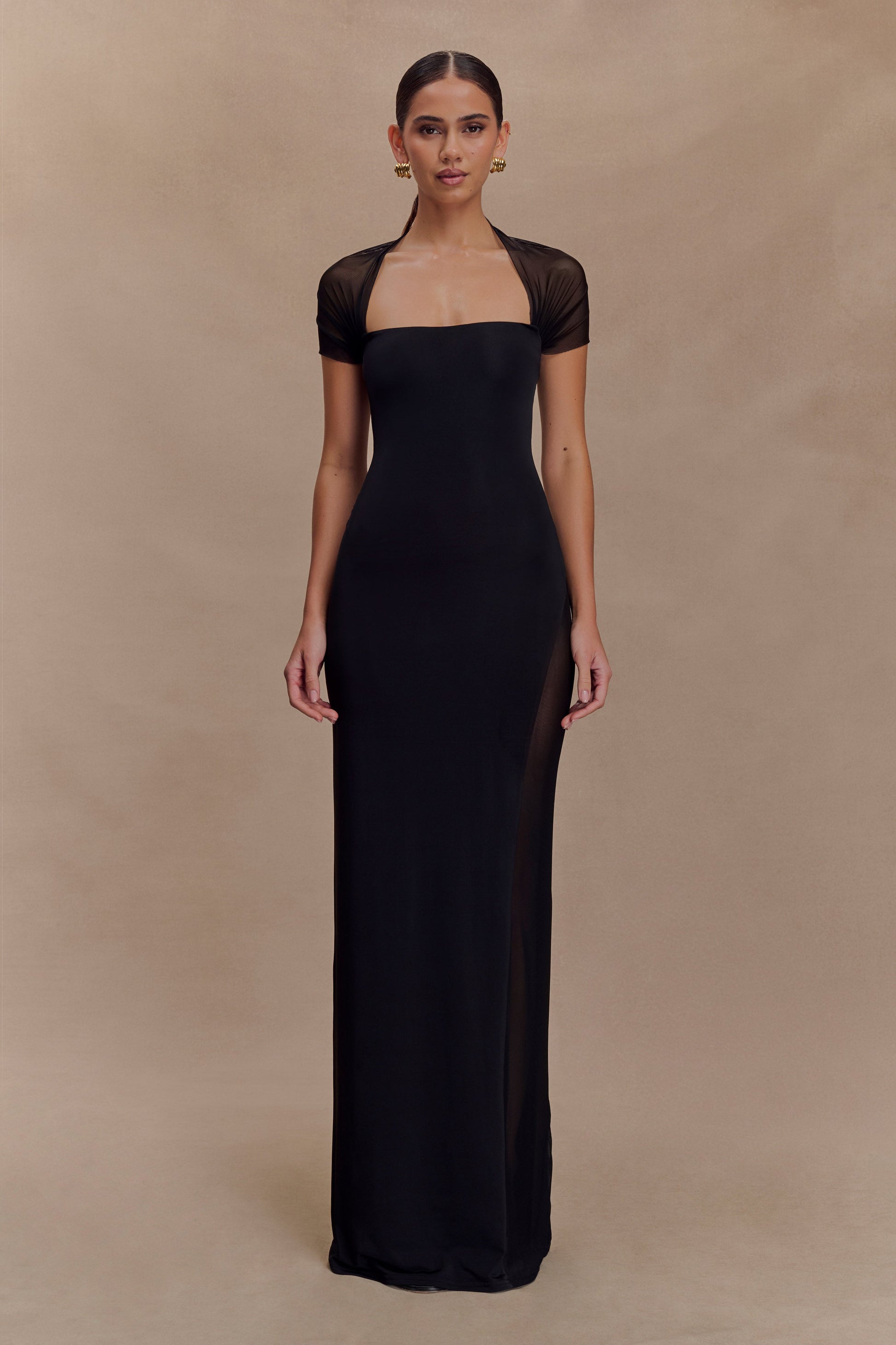 Wyatt Slinky And Mesh Maxi Dress - Black Wyatt Slinky And Mesh Maxi Dress - Black