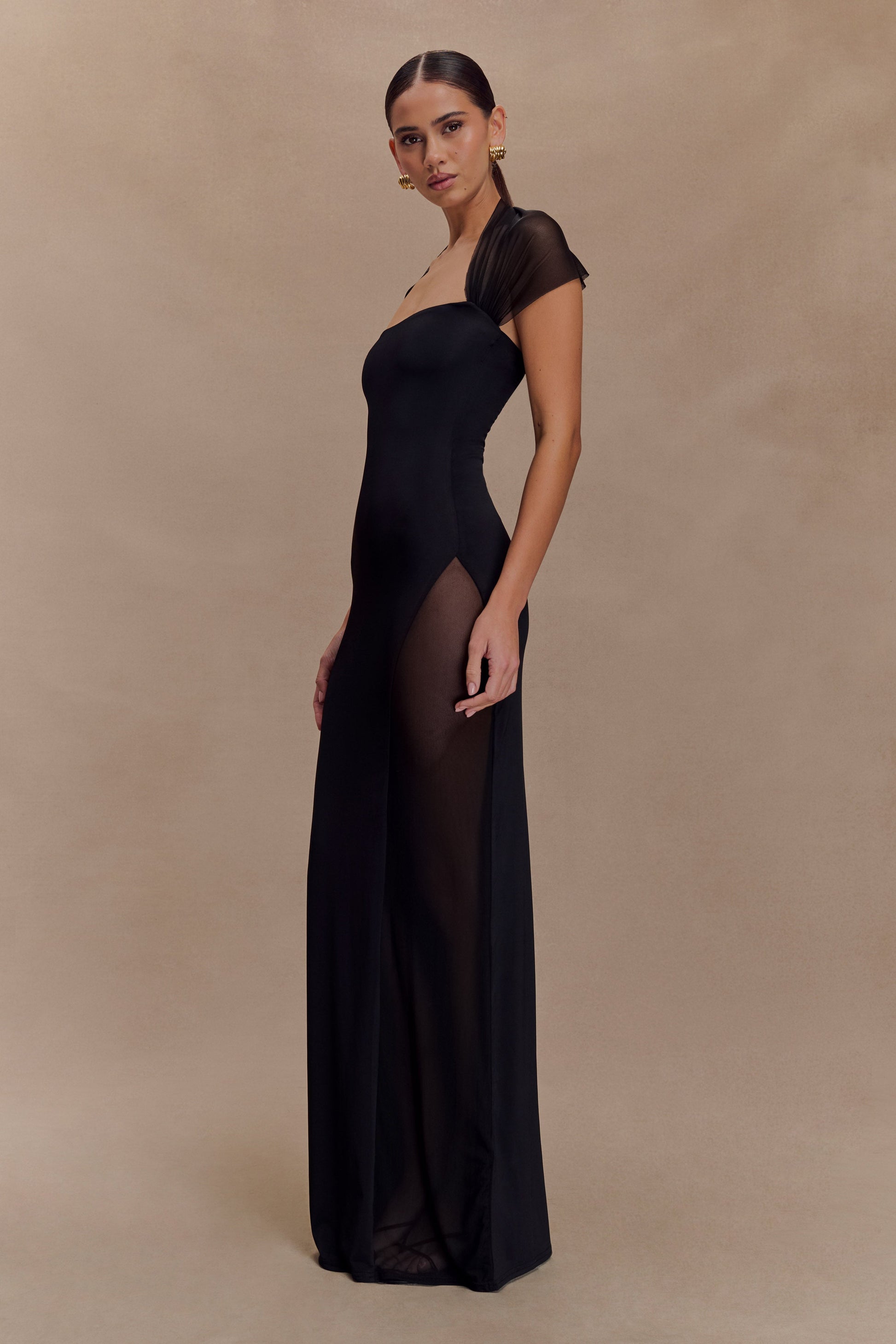 Wyatt Slinky And Mesh Maxi Dress - Black Wyatt Slinky And Mesh Maxi Dress - Black