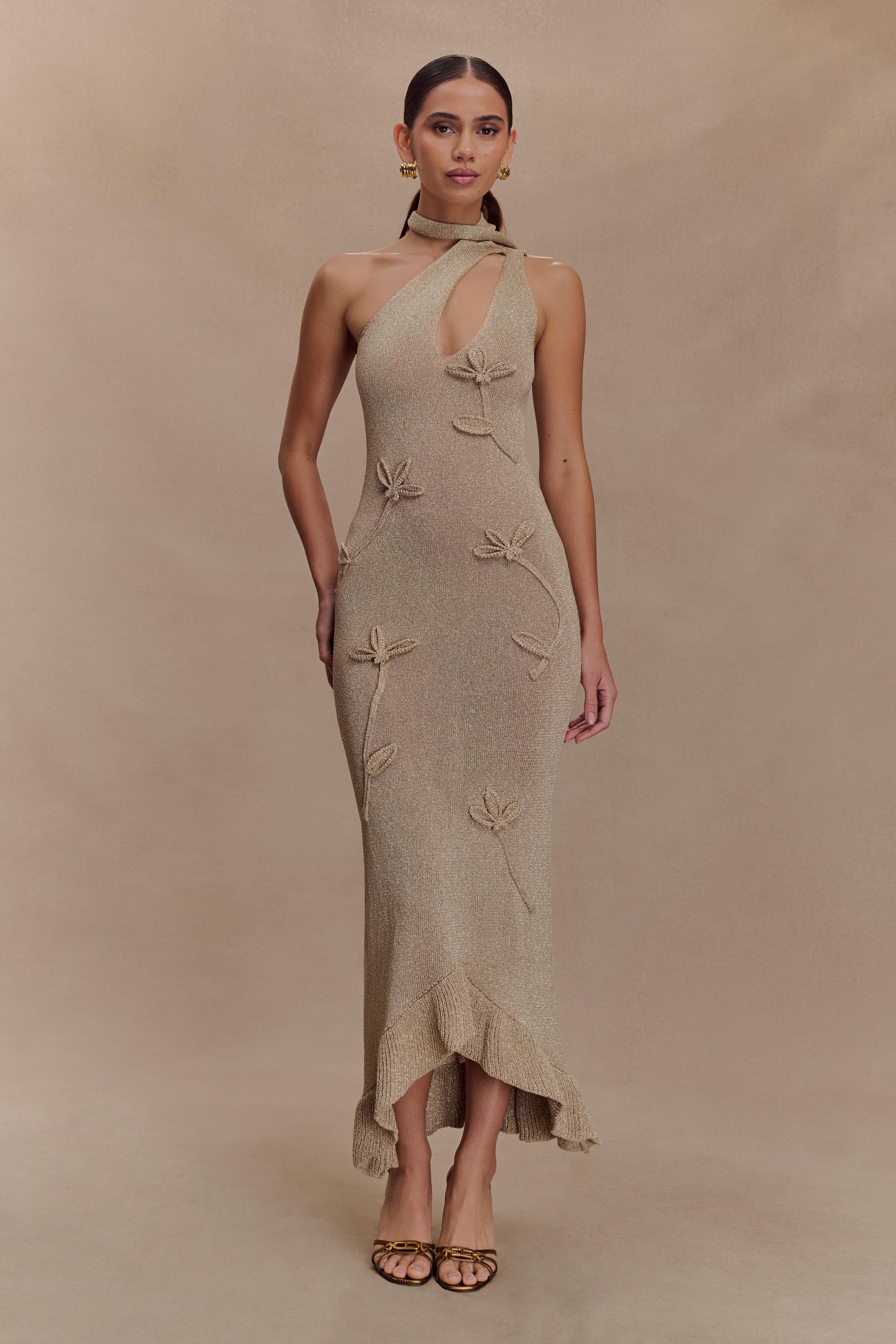 Celestino Floral Metallic Knit Maxi Dress - Gold