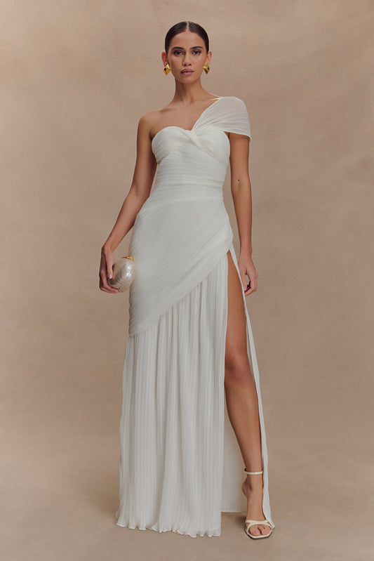 meshki alessandra crystal mesh dress Alessandra Slinky Ruffle Maxi Dress / Lemon | MESHKI