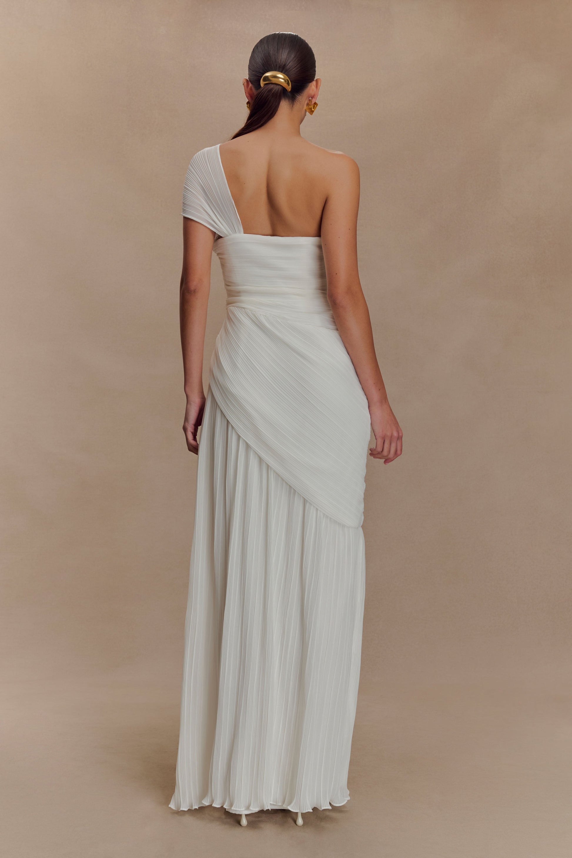 Tamara Shirred Chiffon Midi Dress - White | MESHKI US Tamara Shirred Chiffon Midi Dress - White | MESHKI US