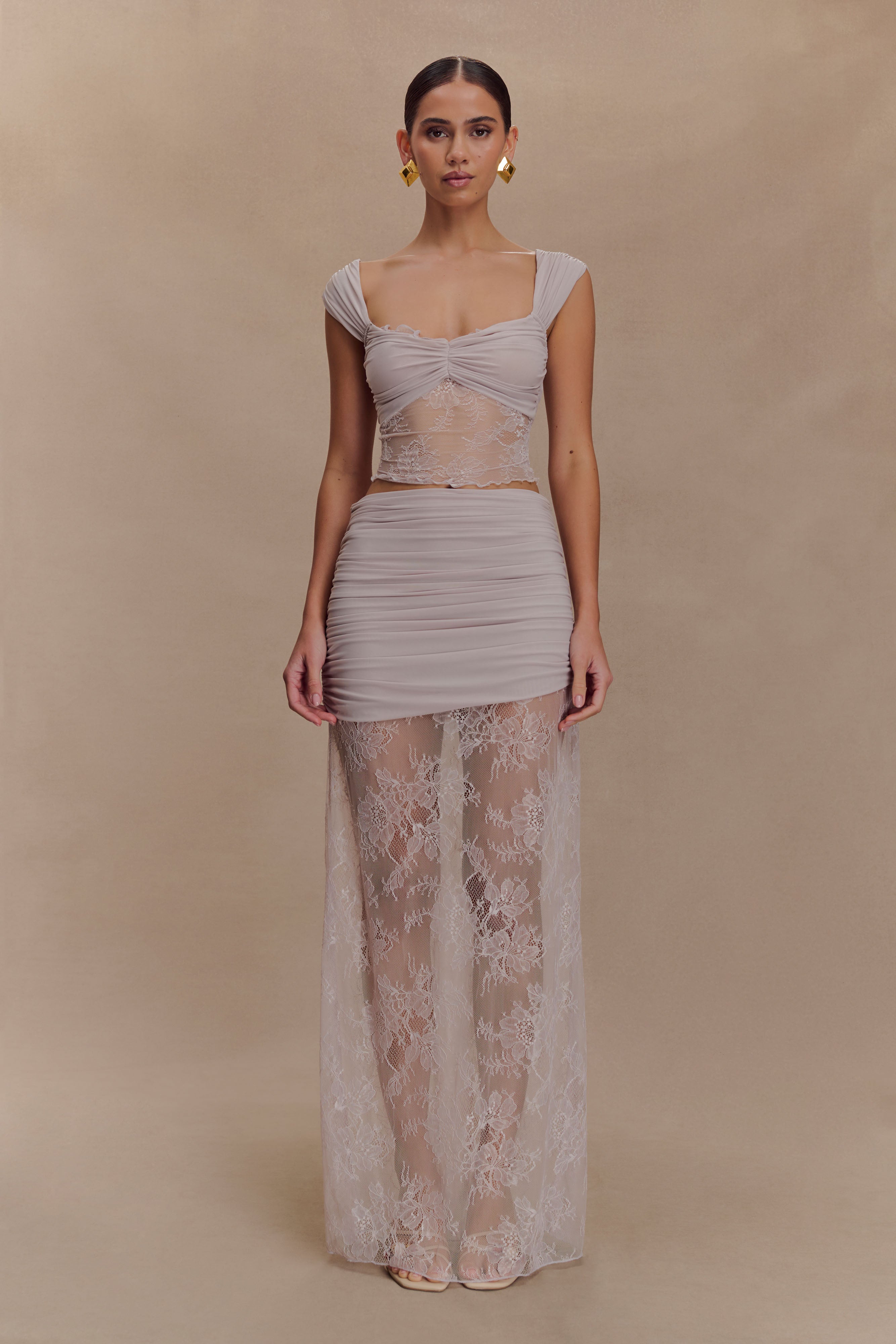 Guinevere Lace And Mesh Maxi Skirt - Lilac | MESHKI US