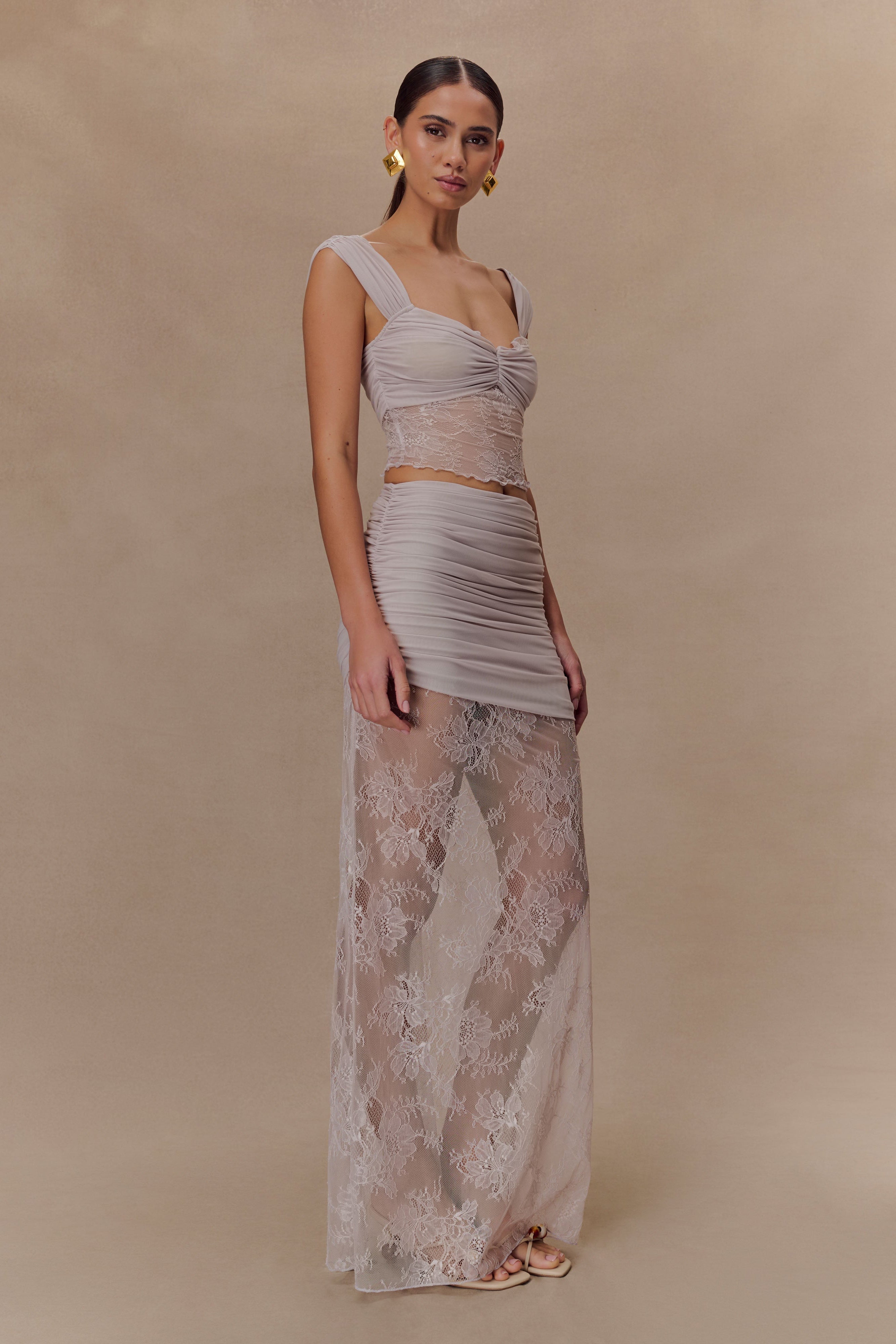 Guinevere Lace And Mesh Maxi Skirt - Lilac | MESHKI US
