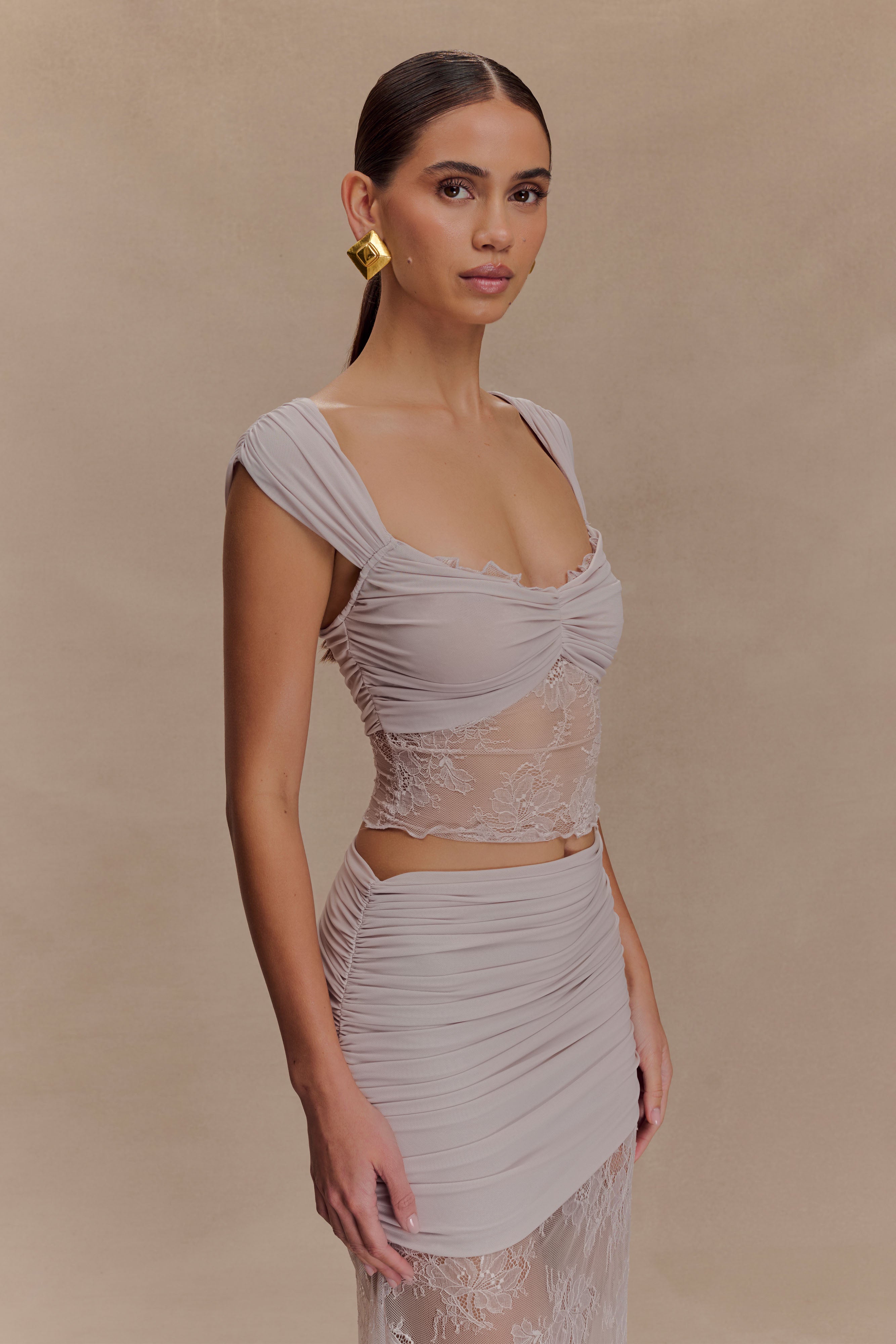 Guinevere Lace And Mesh Top - Lilac | MESHKI US