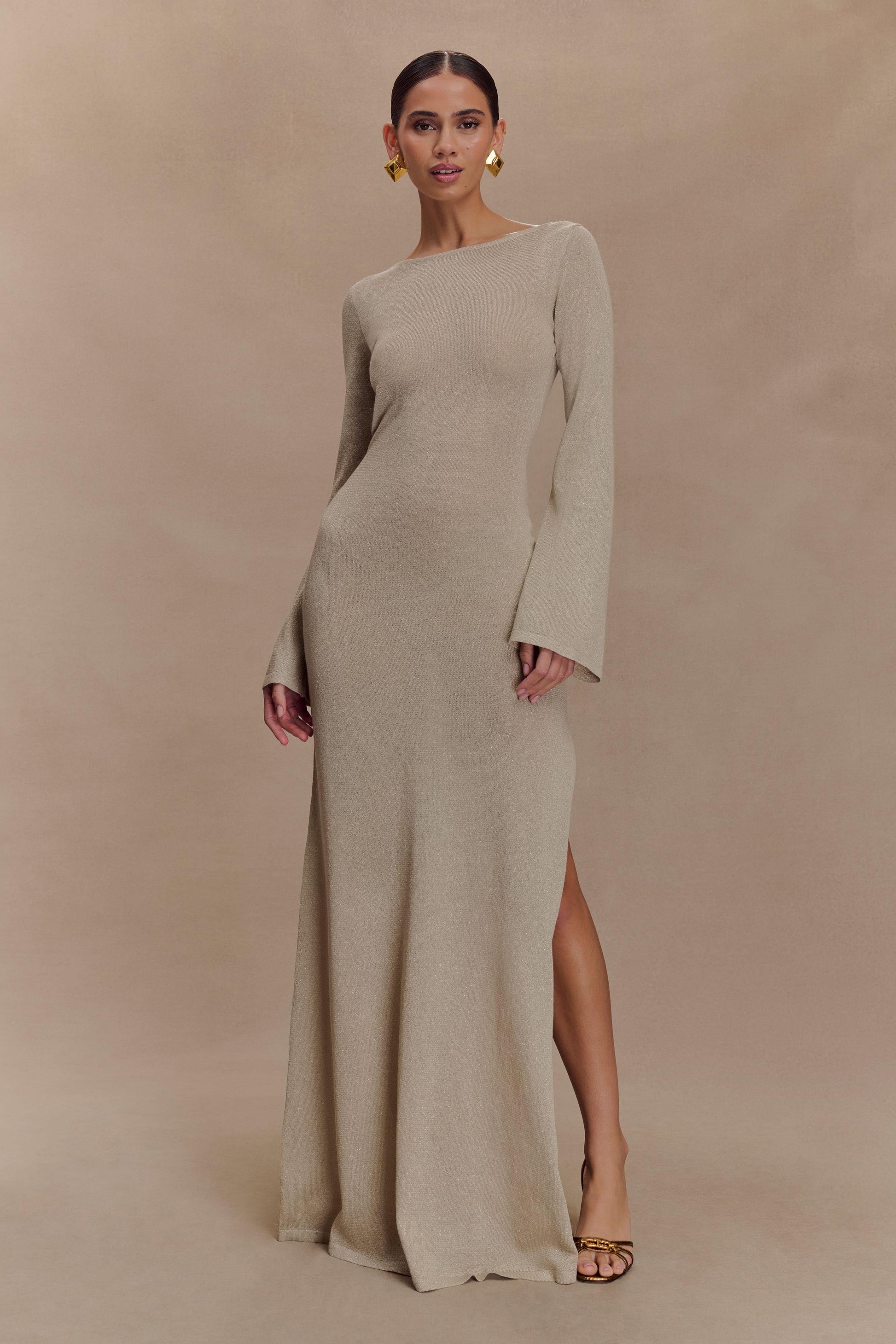 Atticus Knit Maxi Dress With Sequin - Gold | MESHKI US Atticus Knit Maxi Dress With Sequin - Gold | MESHKI US