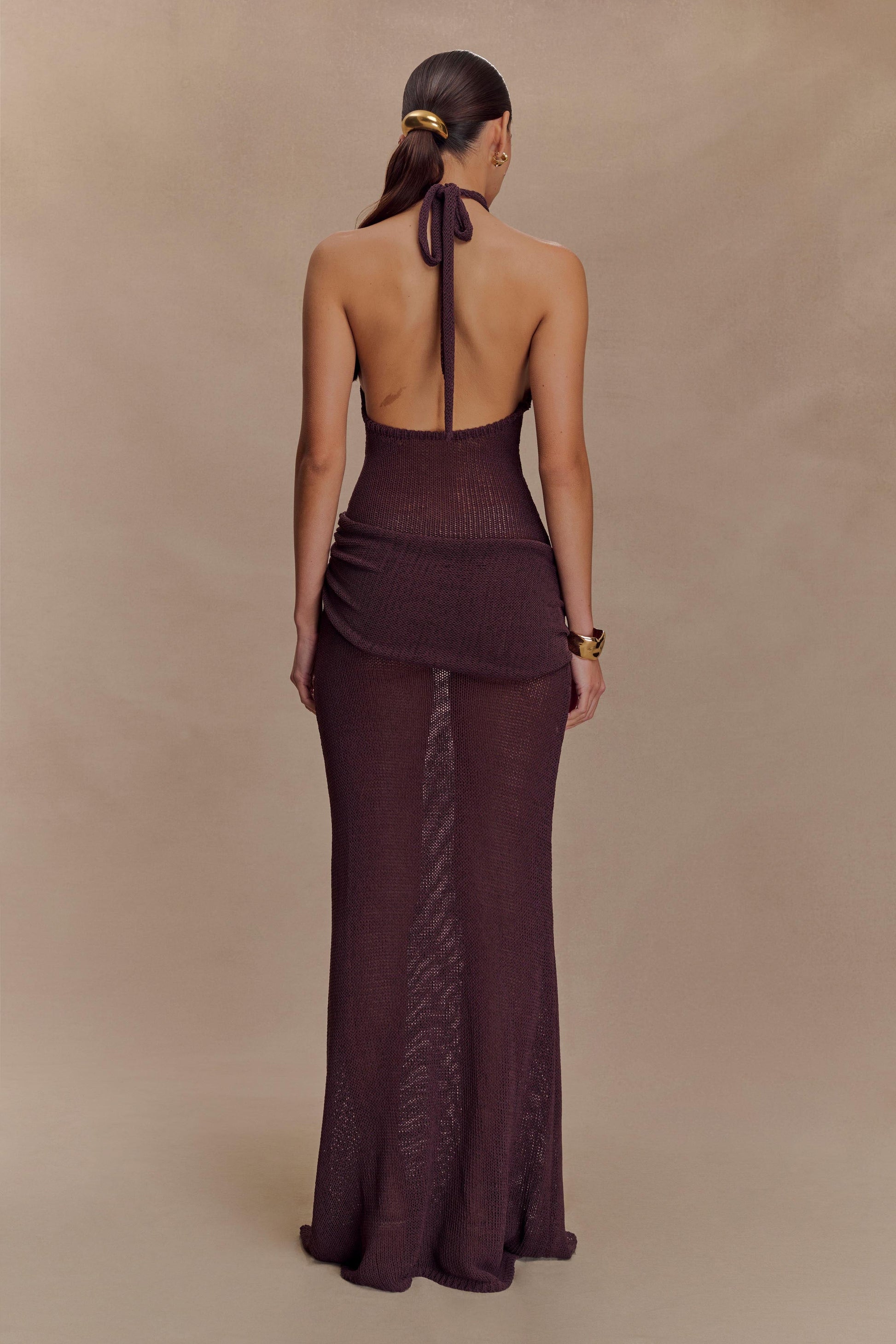 Reece Halter Knit Maxi Dress - Chocolate | MESHKI US Reece Halter Knit Maxi Dress - Chocolate | MESHKI US