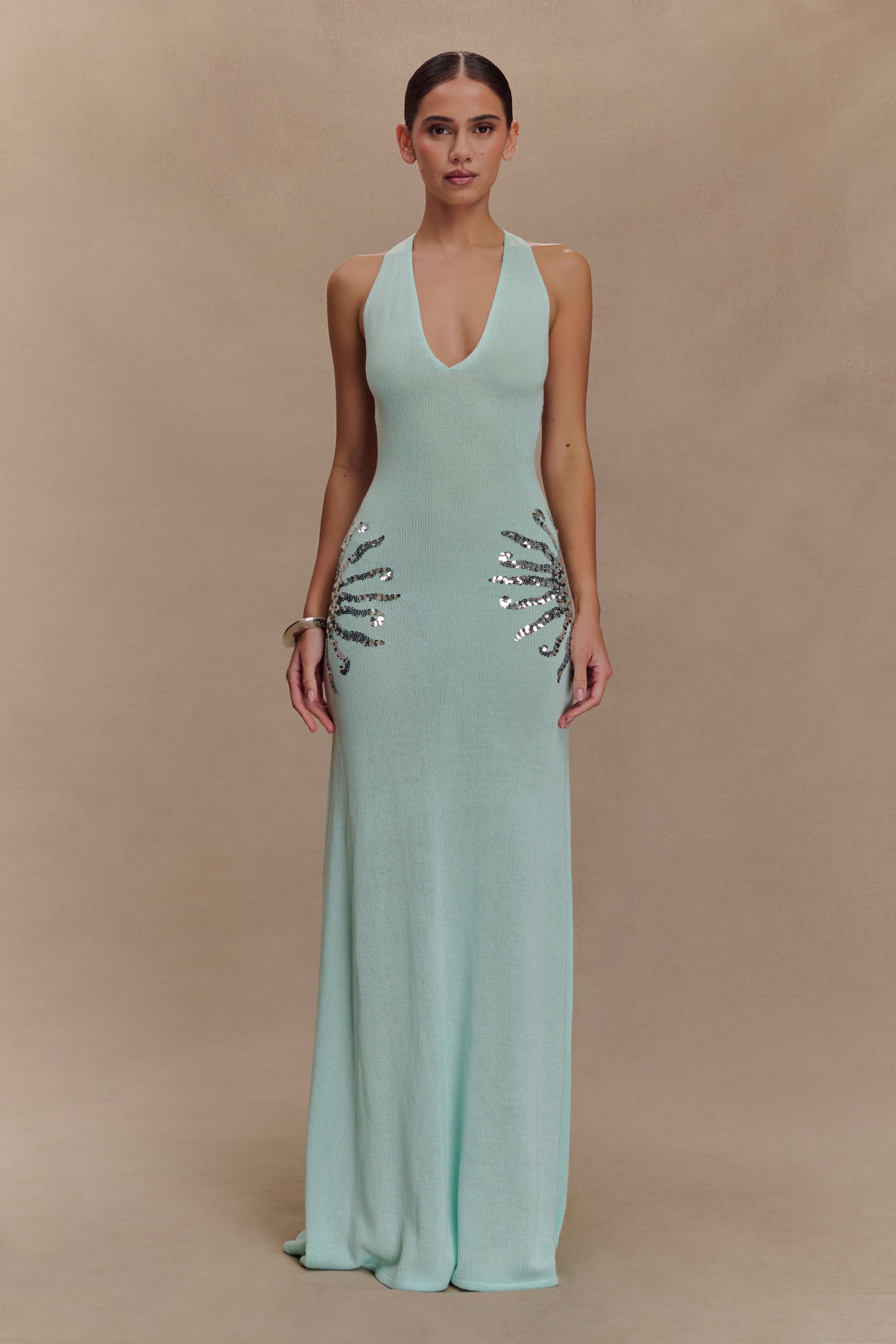 Ellington Knit Maxi Dress With Sequin / Lagoon | MESHKI | XS Ellington Knit Maxi Dress With Sequin / Lagoon | MESHKI | XS