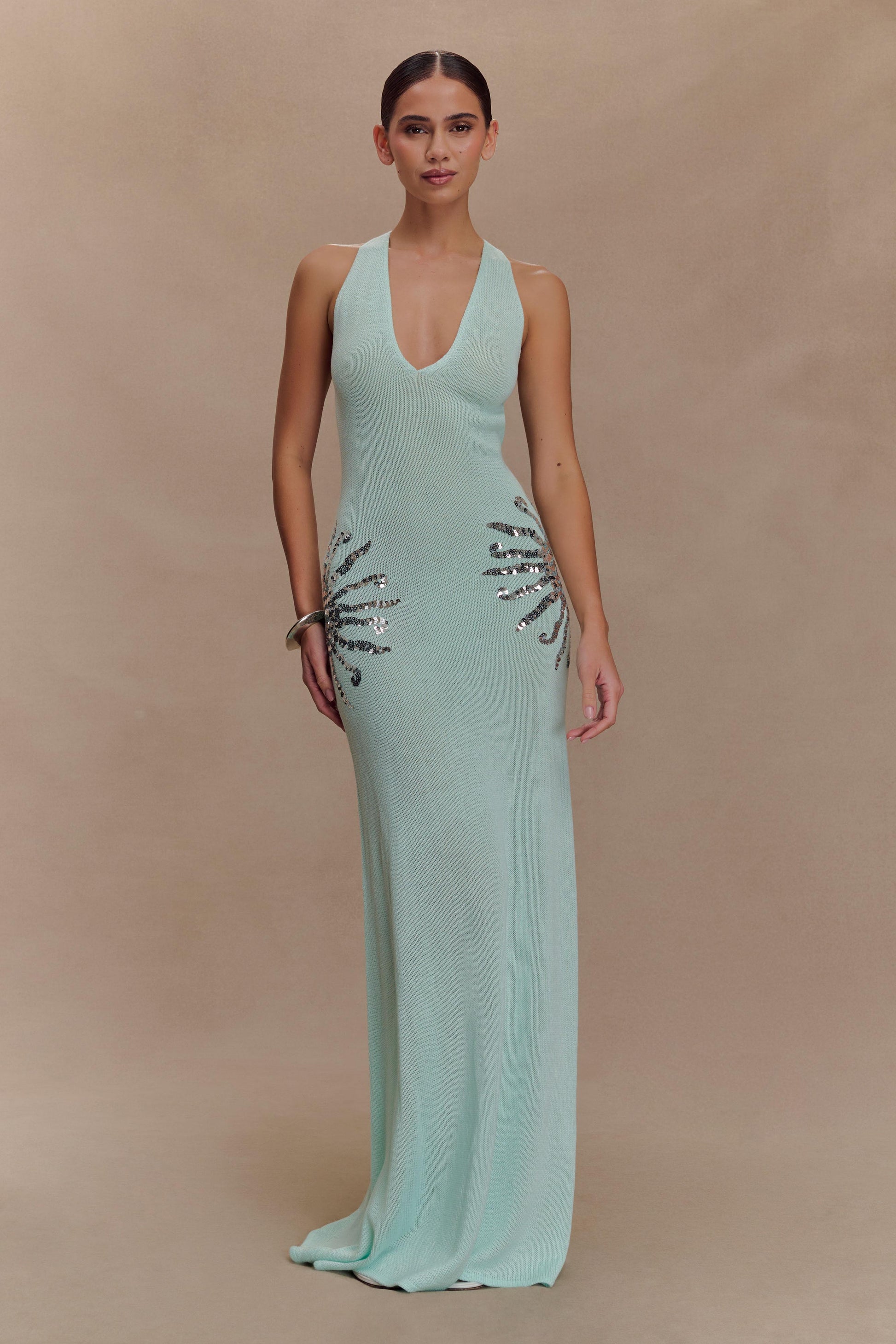 Ellington Knit Maxi Dress With Sequin / Lagoon | MESHKI | XS Ellington Knit Maxi Dress With Sequin / Lagoon | MESHKI | XS