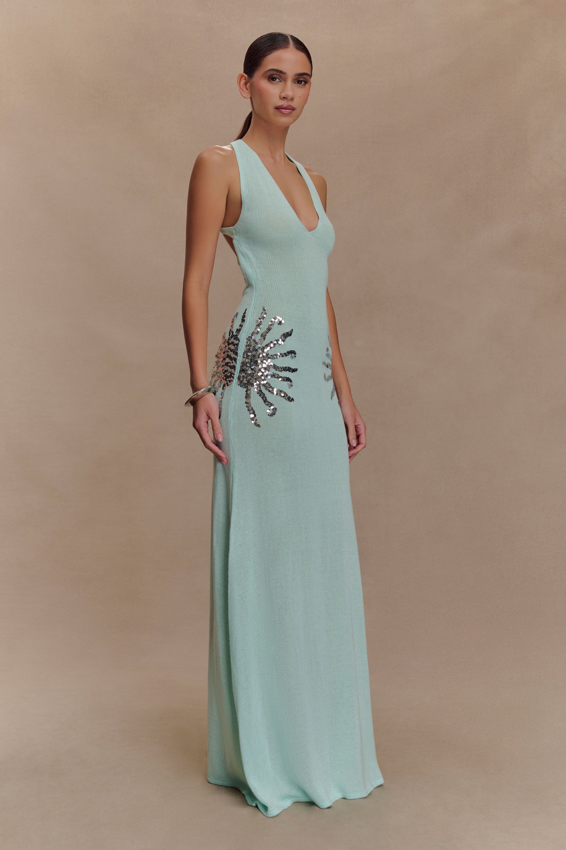 Ellington Knit Maxi Dress With Sequin / Lagoon | MESHKI | XS Ellington Knit Maxi Dress With Sequin / Lagoon | MESHKI | XS