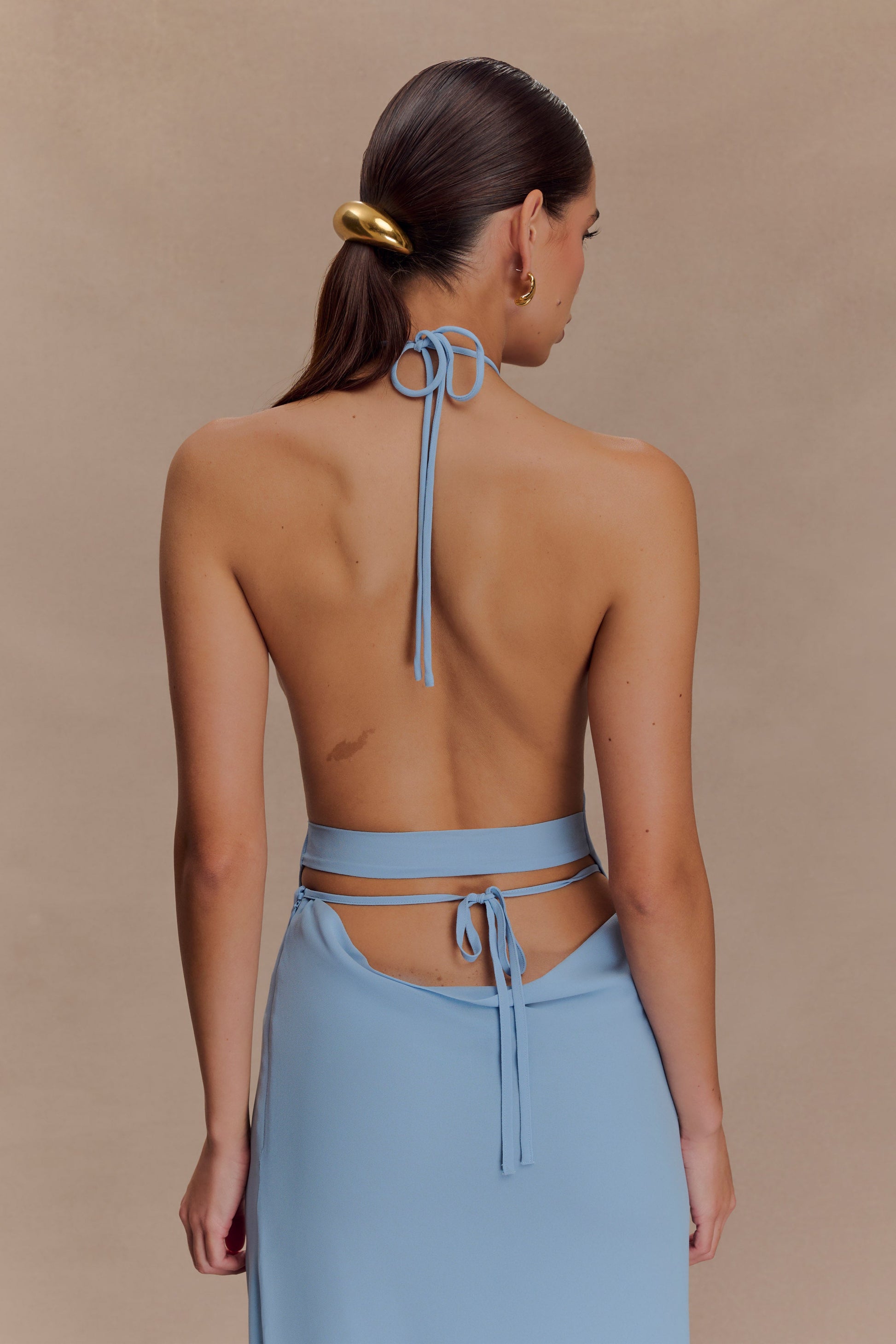 Katalina Chiffon Cowl Halter Top - Sky Blue | MESHKI US Katalina Chiffon Cowl Halter Top - Sky Blue | MESHKI US