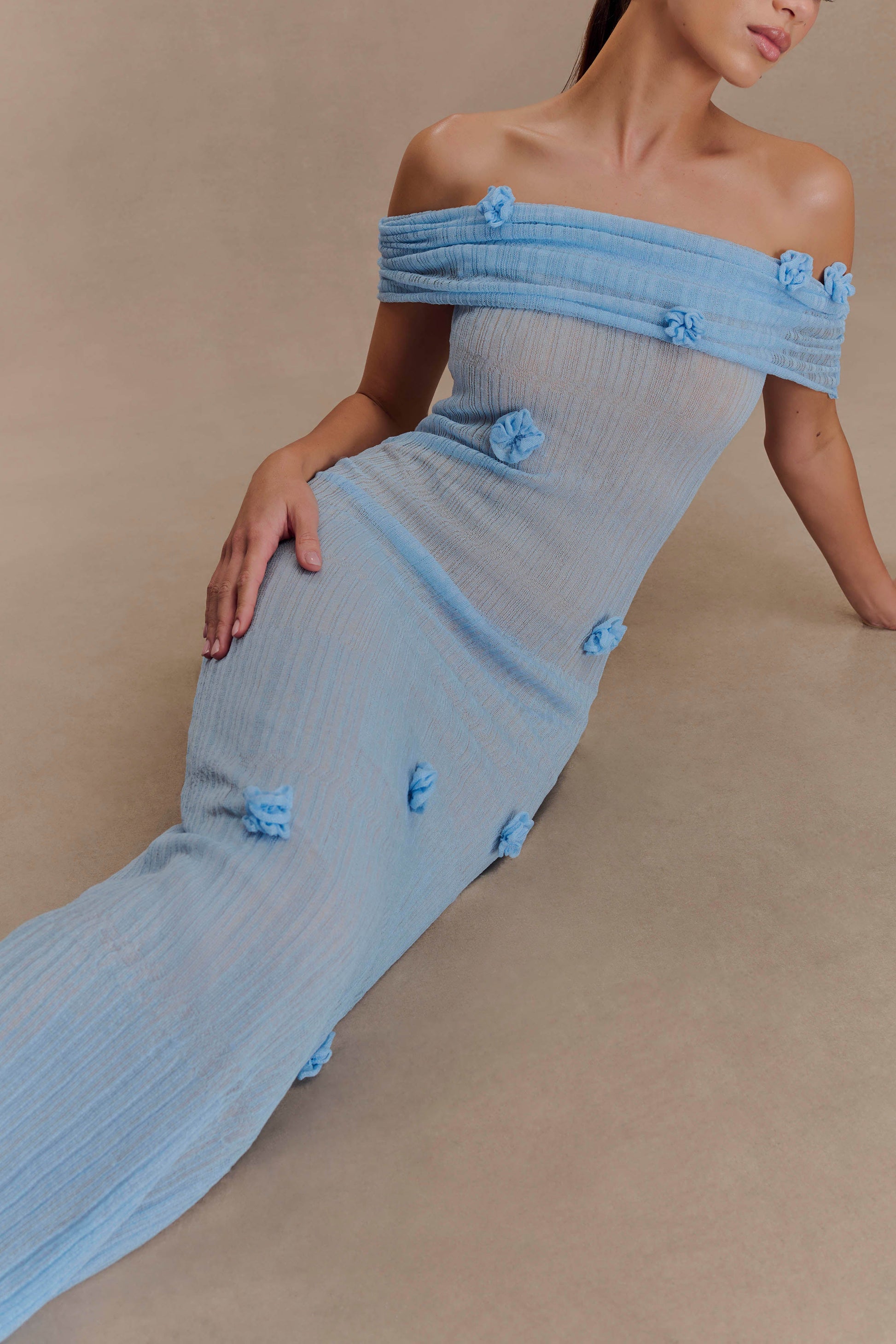 Brynn Orchid Knit Maxi Dress - Baby Blue | MESHKI US Brynn Orchid Knit Maxi Dress - Baby Blue | MESHKI US