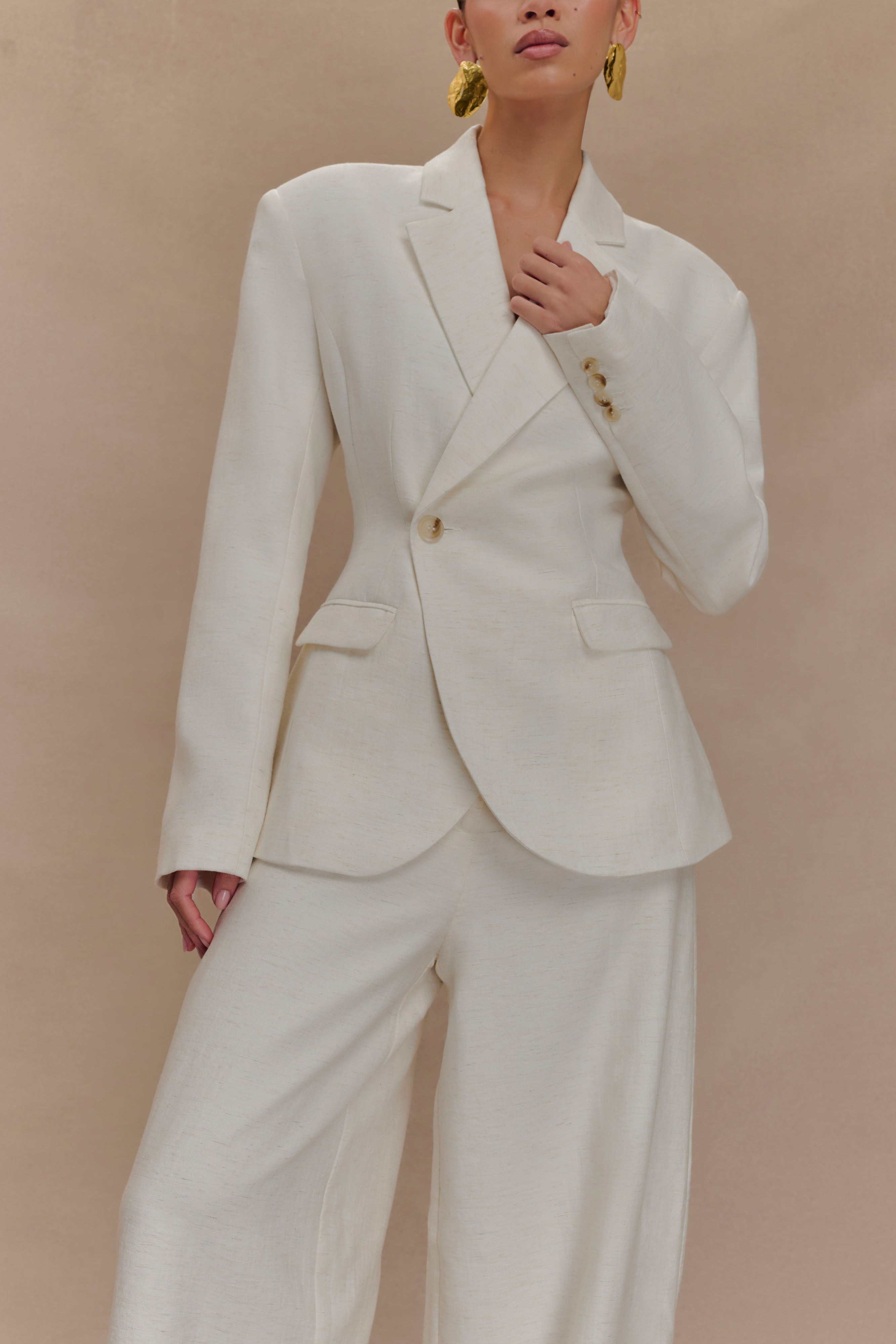 Jameson Cinched Linen Blazer - Oat Marle | MESHKI US