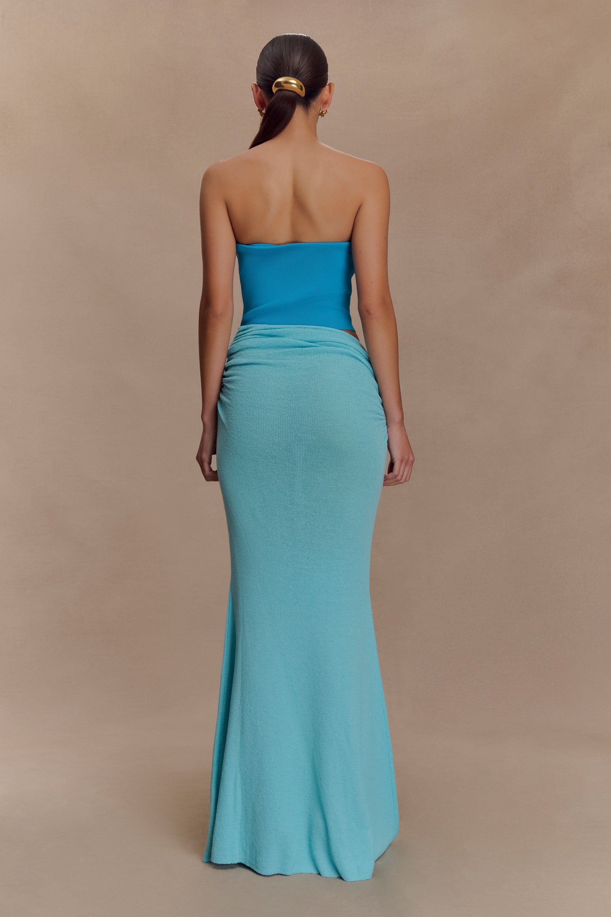 Jasiel Strapless Knit Maxi Dress / Cyan Blue | MESHKI | 3XL Jasiel Strapless Knit Maxi Dress / Cyan Blue | MESHKI | 3XL