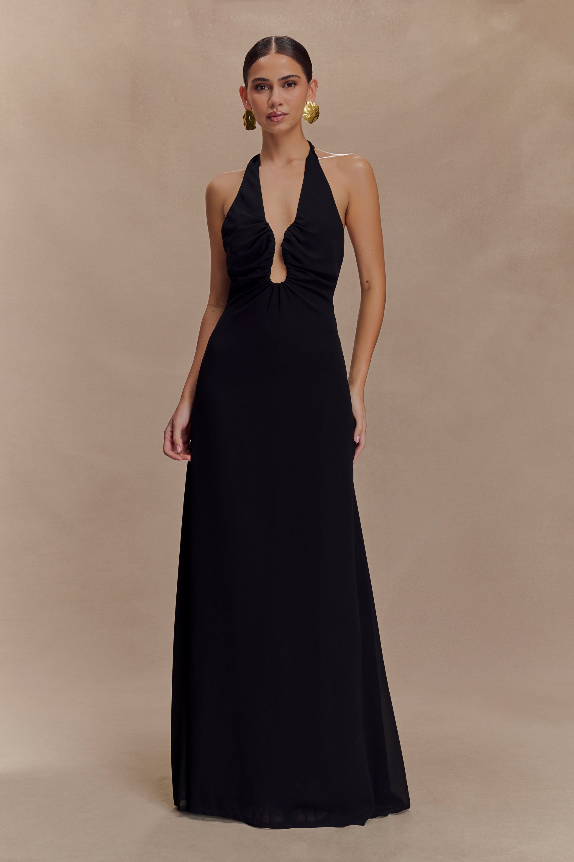 Malakhai Chiffon Halter Maxi Dress / Black | Meshki | XXS Malakhai Chiffon Halter Maxi Dress / Black | Meshki | XXS