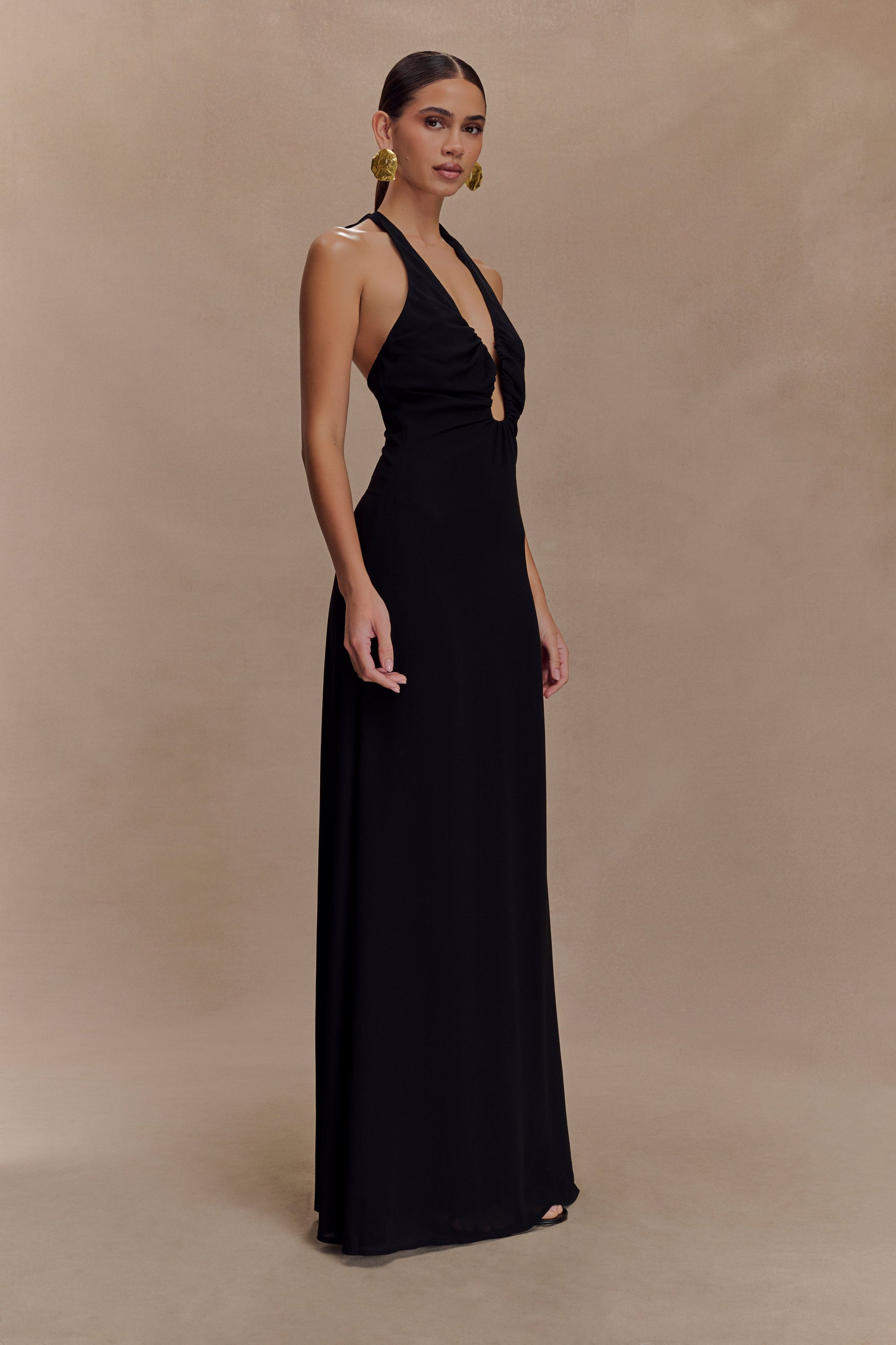 Malakhai Chiffon Halter Maxi Dress / Black | Meshki | XXS Malakhai Chiffon Halter Maxi Dress / Black | Meshki | XXS