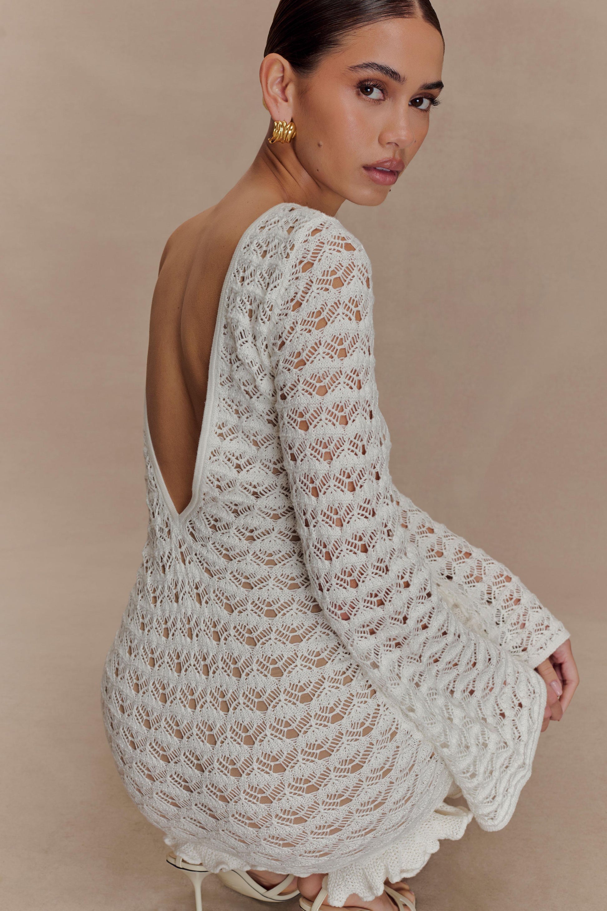 Aileen Ruffle Crochet Mini Dress - Ivory | MESHKI US Aileen Ruffle Crochet Mini Dress - Ivory | MESHKI US