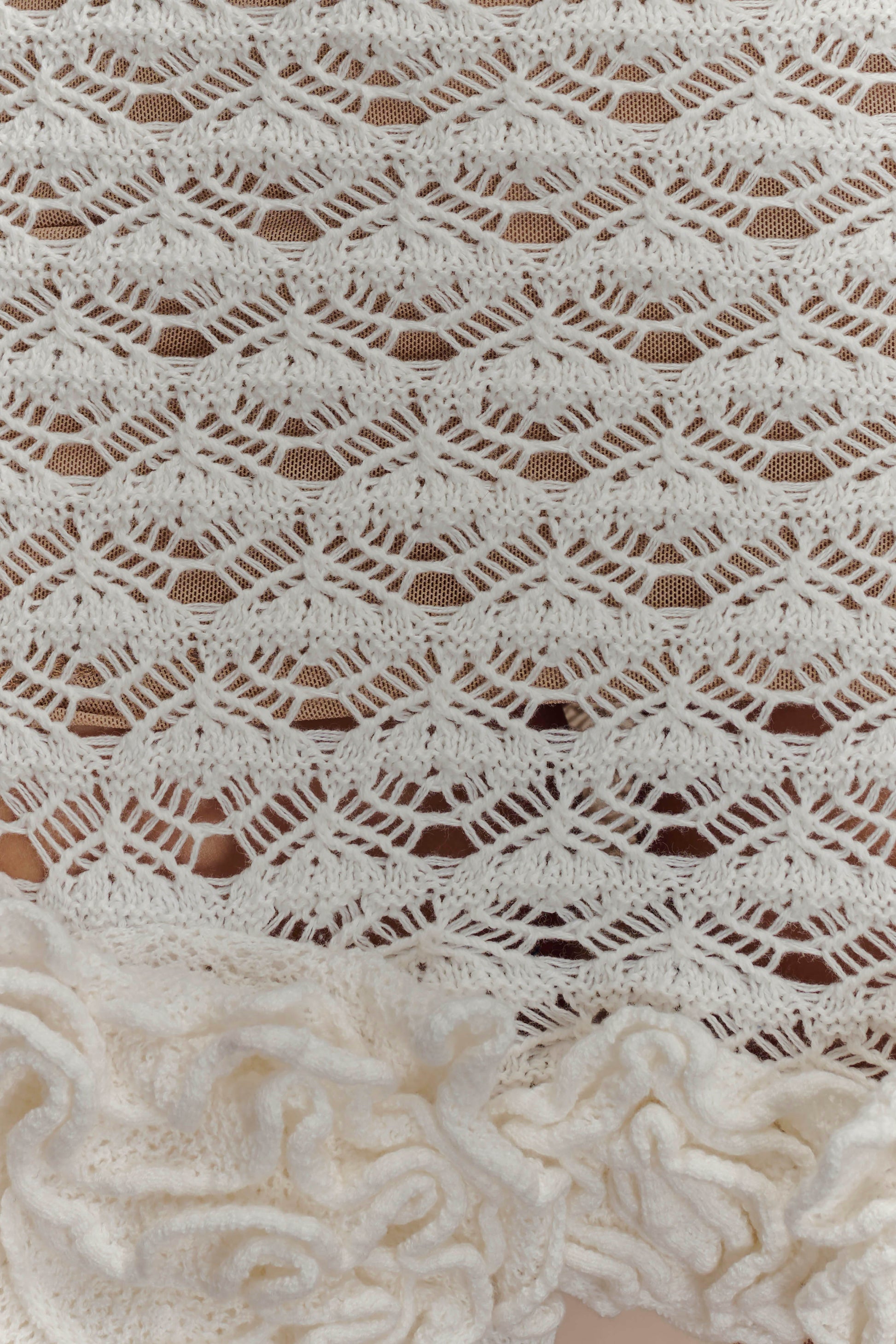 Aileen Ruffle Crochet Mini Dress - Ivory | MESHKI US Aileen Ruffle Crochet Mini Dress - Ivory | MESHKI US