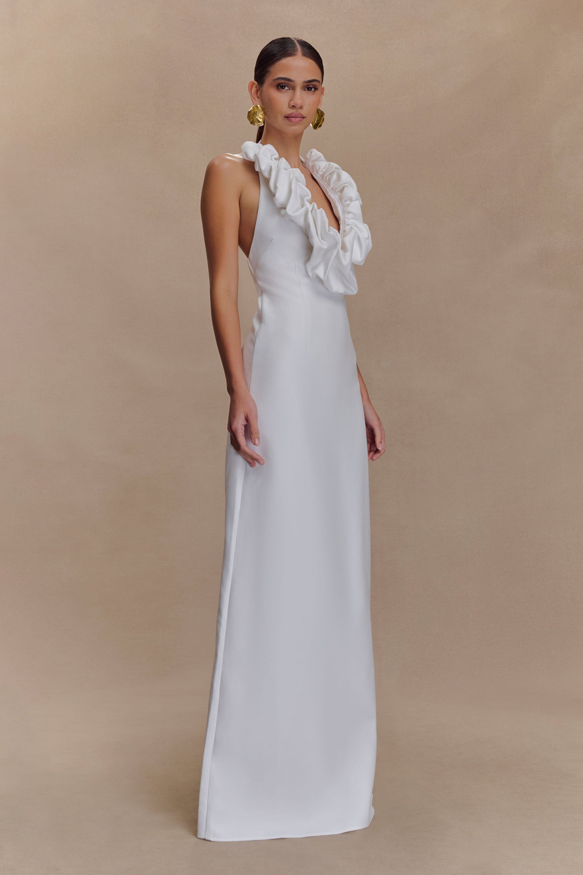 Carolyn Linen Bubble Maxi Dress / White | MESHKI