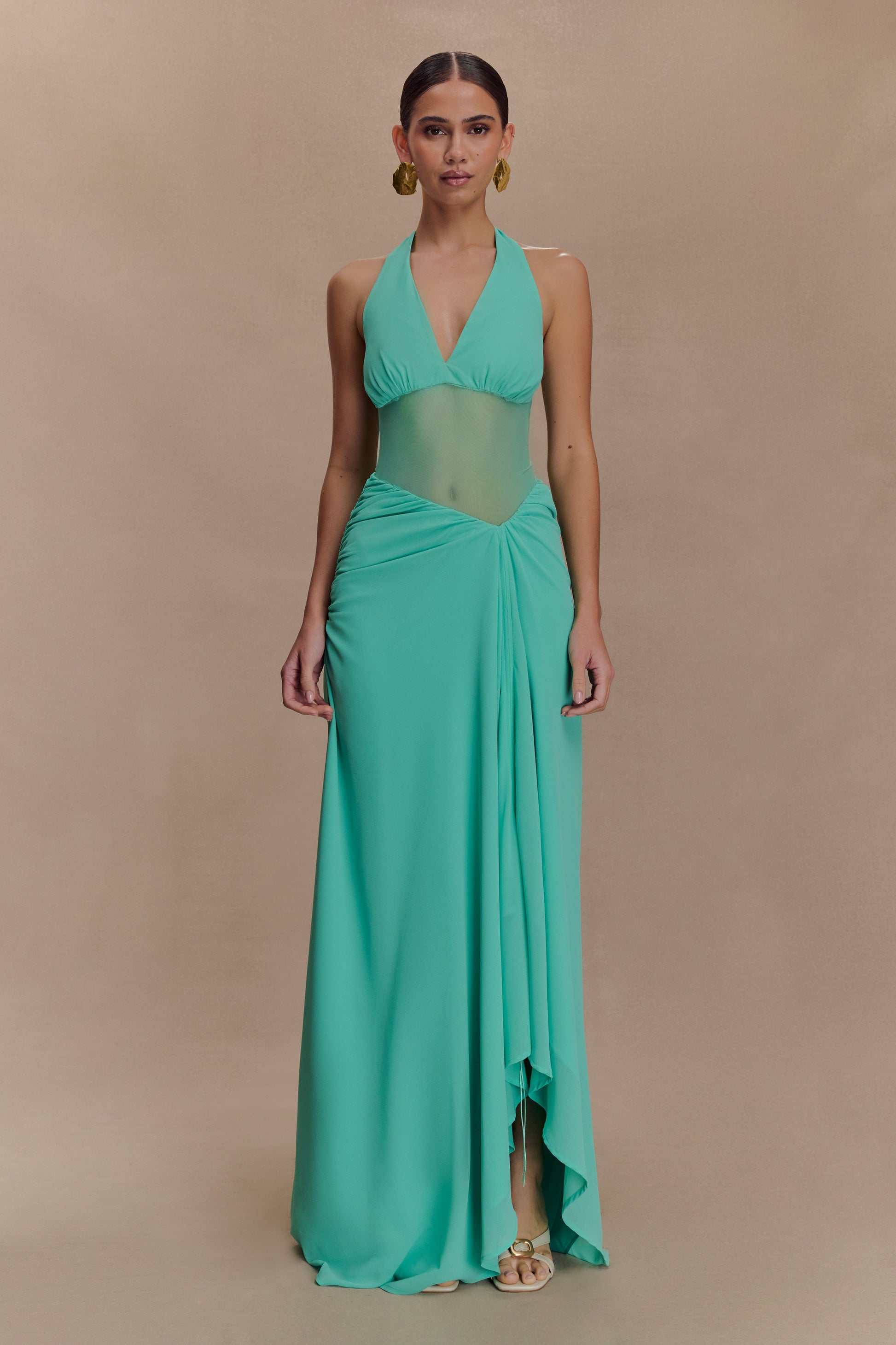 Jonna Chiffon And Mesh Maxi Dress / Lagoon | MESHKI