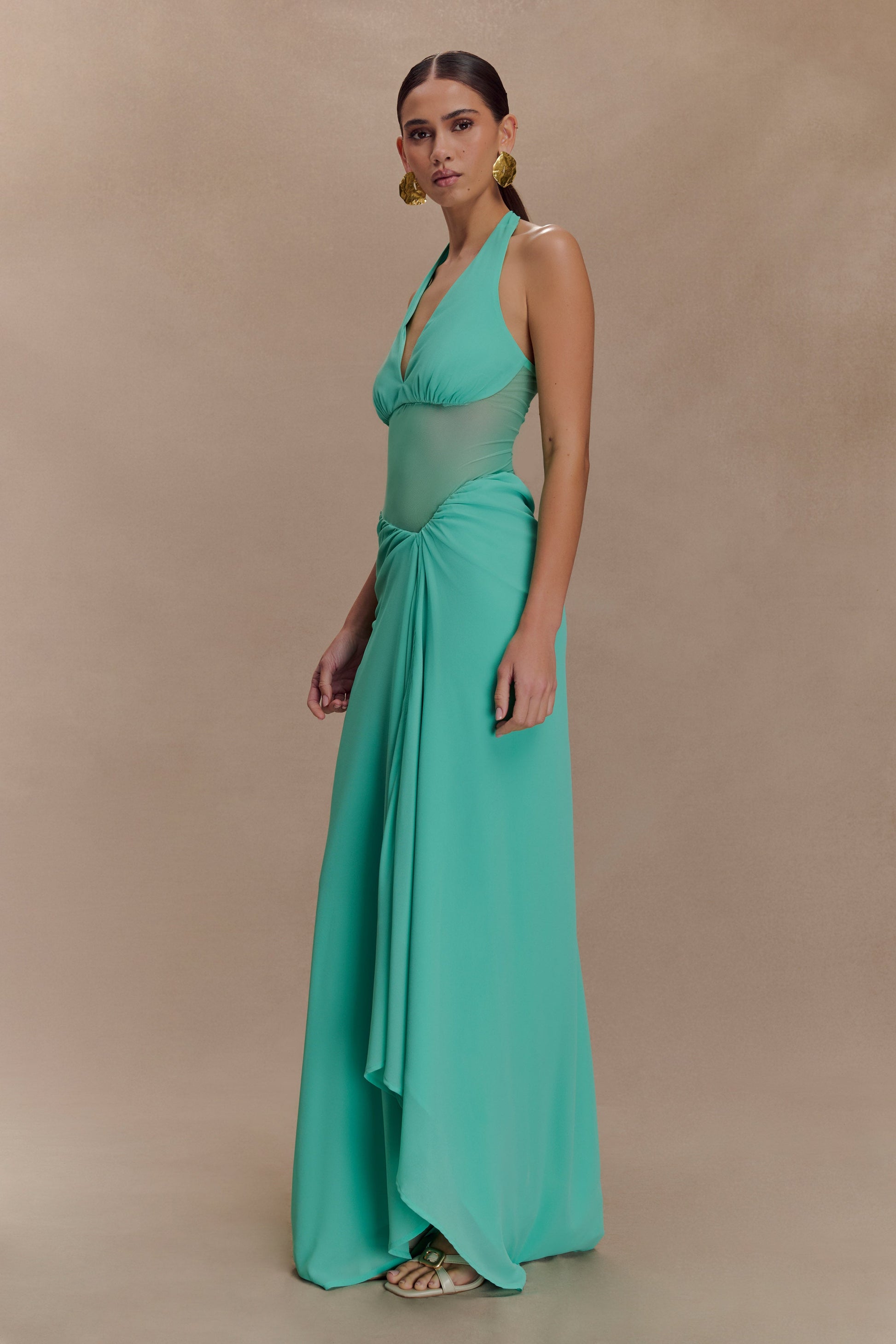 Jonna Chiffon And Mesh Maxi Dress / Lagoon | MESHKI
