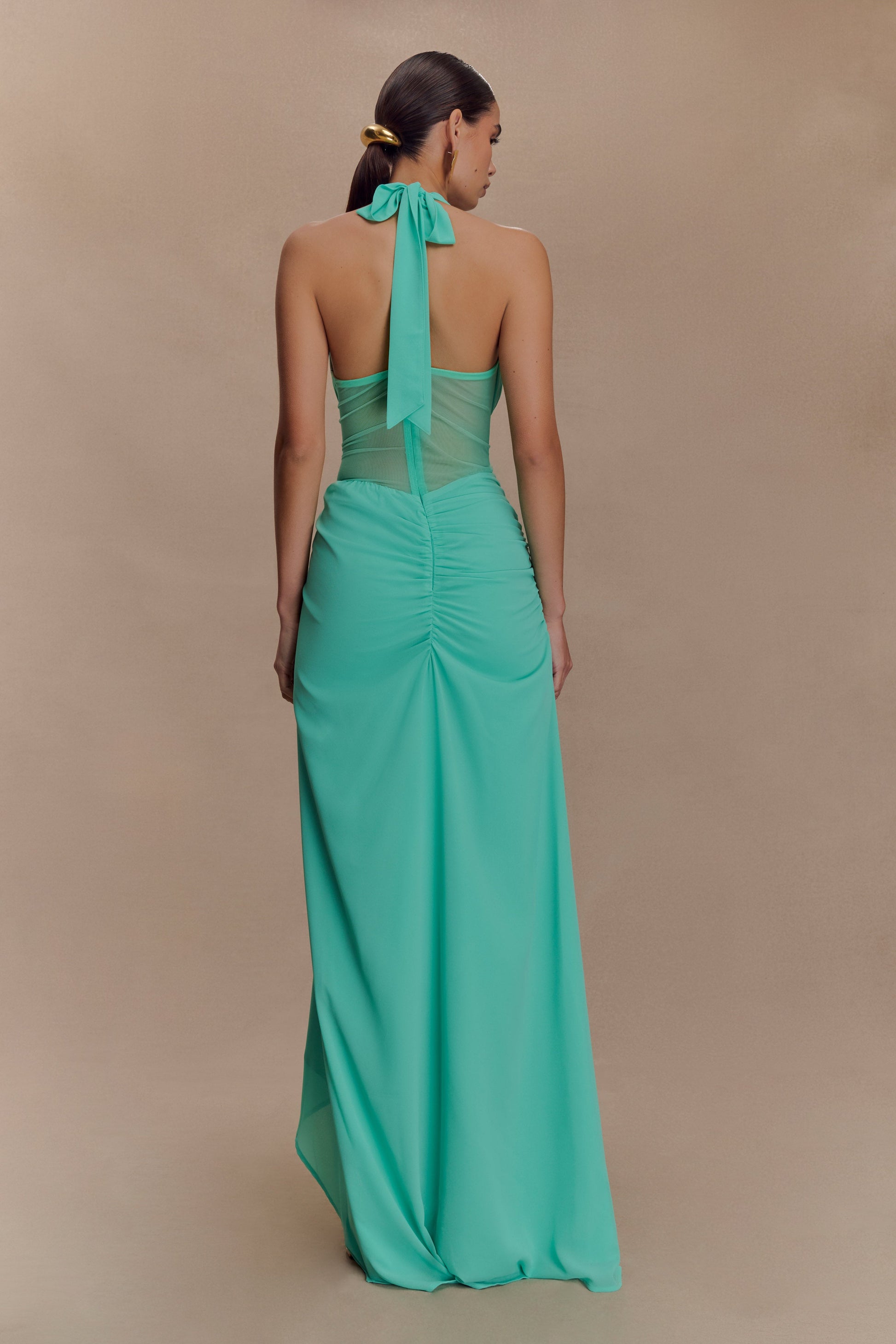 Jonna Chiffon And Mesh Maxi Dress / Lagoon | MESHKI