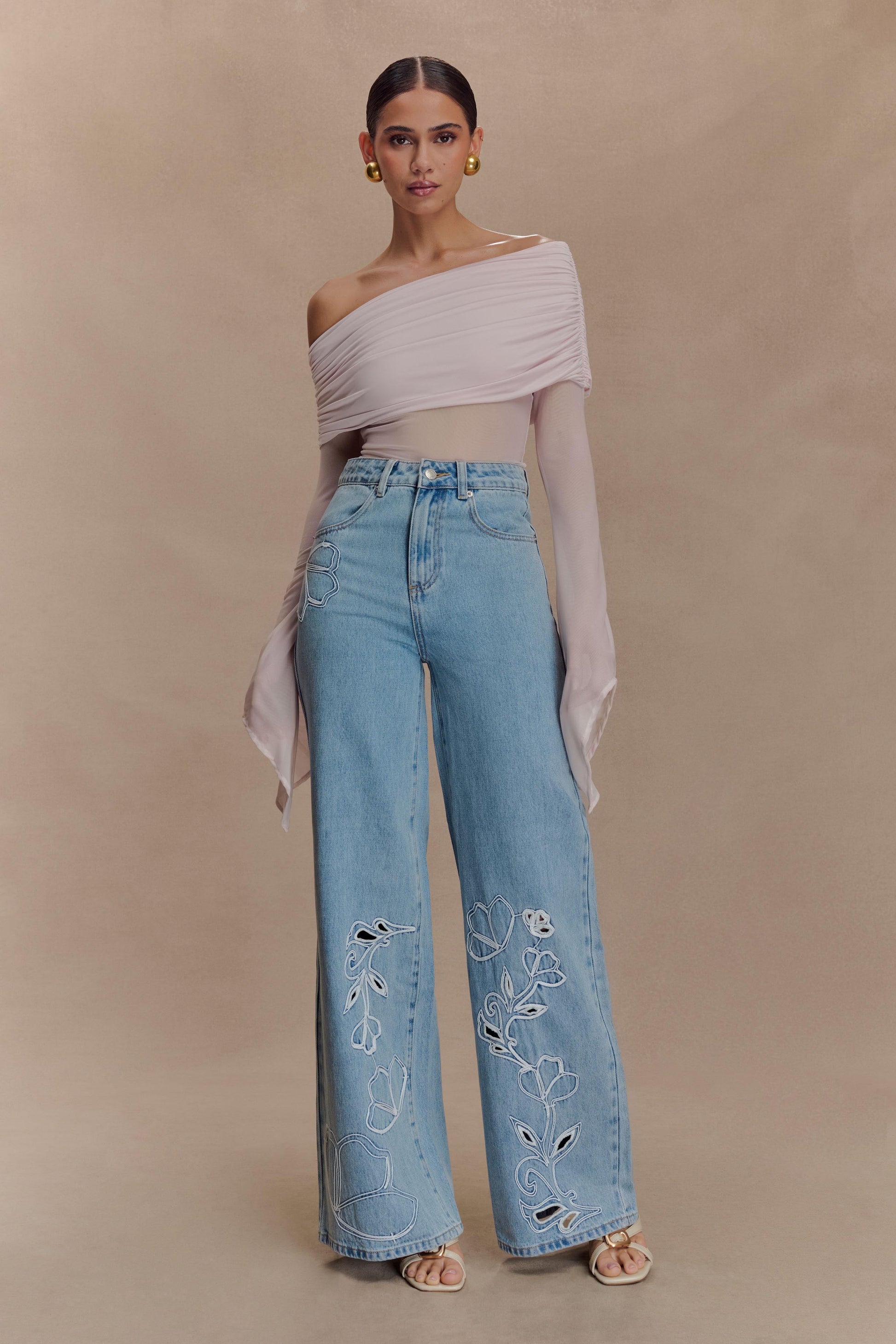 Carmella Embroided Jeans - Mid Blue #4