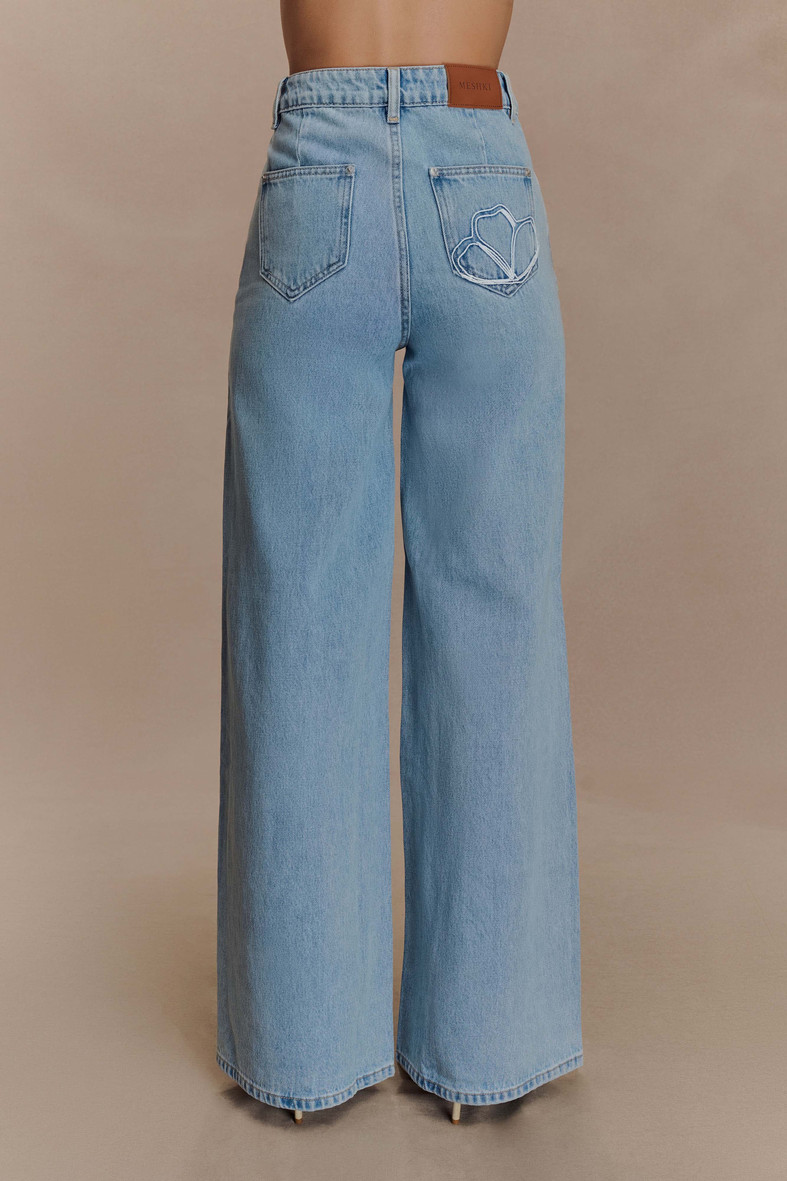 Carmella Embroided Jeans - Mid Blue | MESHKI US