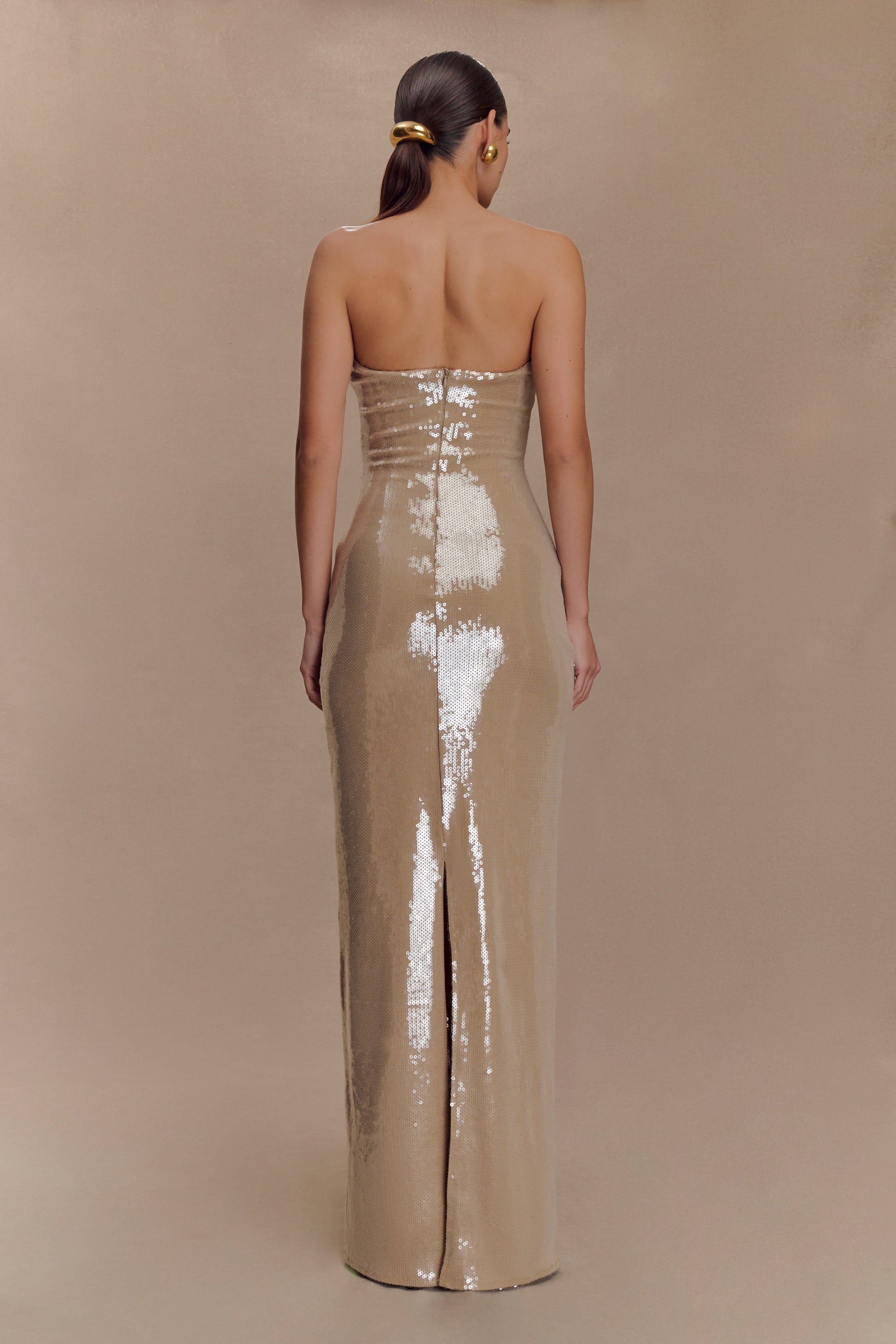 Winston Strapless Sequin Maxi Dress / Taupe | MESHKI | XXL Winston Strapless Sequin Maxi Dress / Taupe | MESHKI | XXL